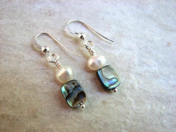 Moonstone Sterling Silver Earrings Dainty Smooth Green Paua Abalone Shell W 