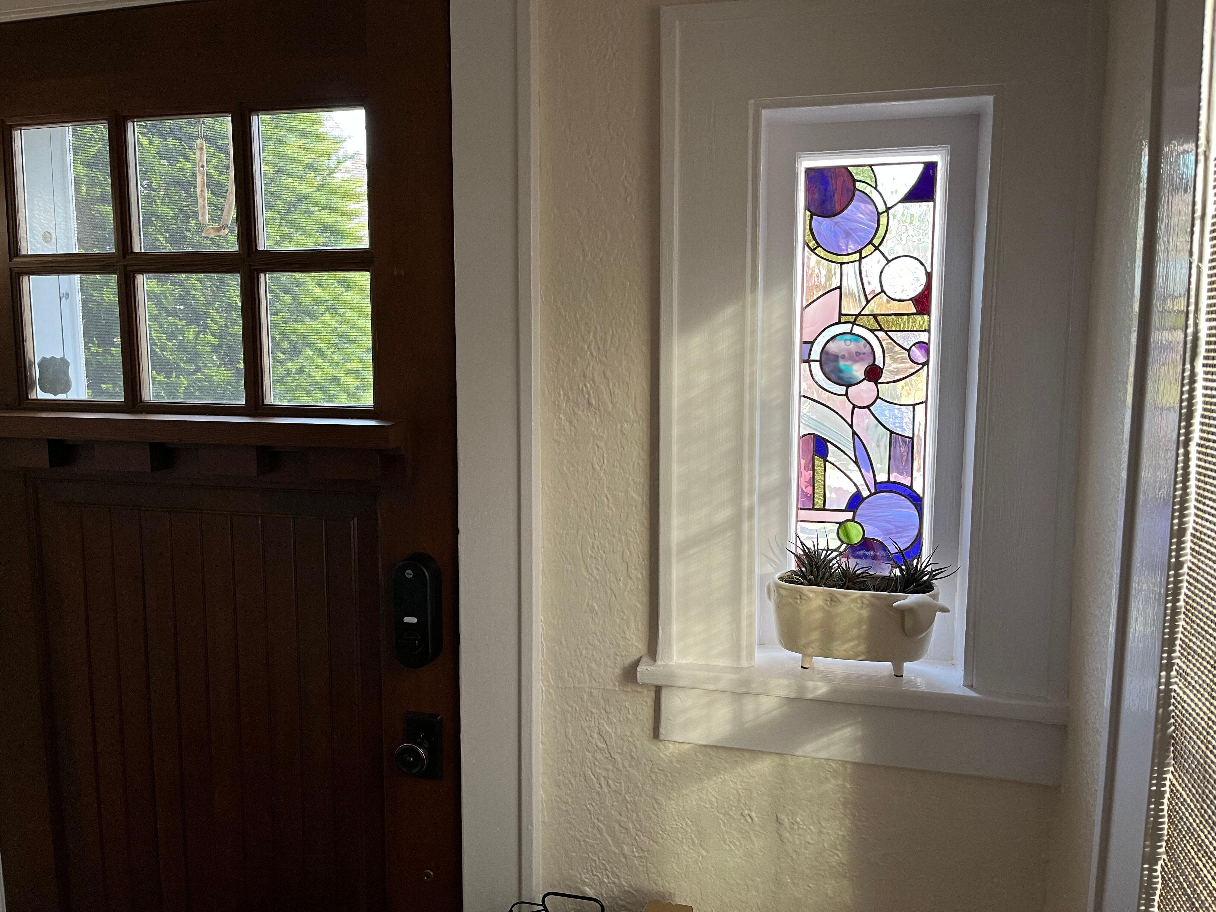 Home & Living Home Decor Purple abstract stained glass window for