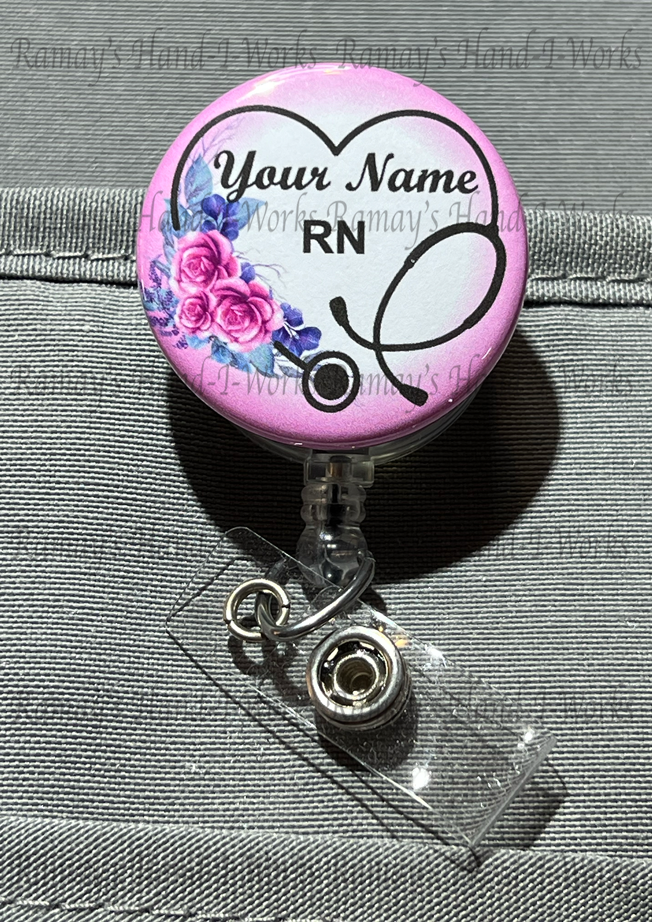 Pink and Gray Chevron Badge Reel Stethoscope Tag - Lanyard