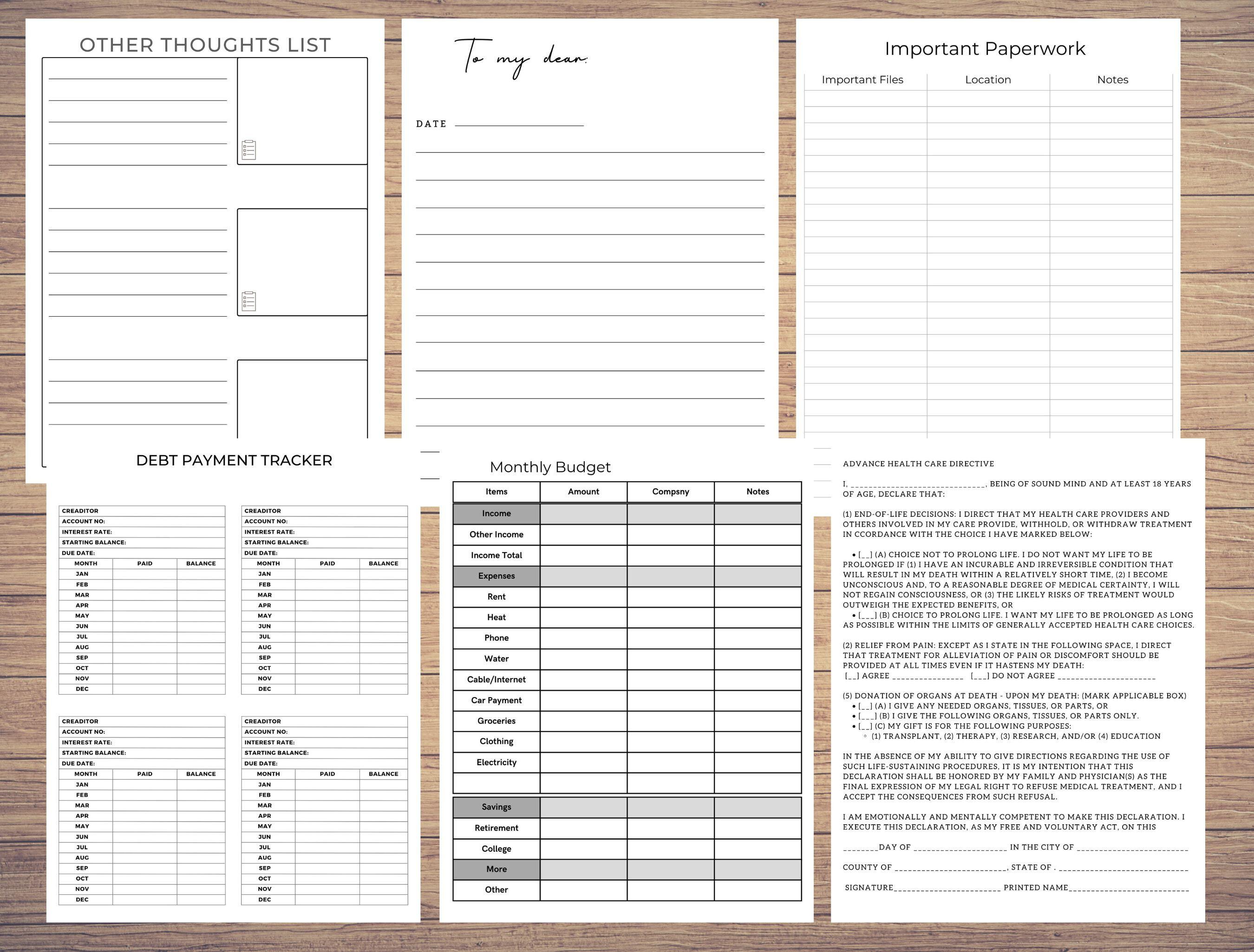 Home & Living :: Office & Organization :: Calendars & Planners :: Printable  End of Life Planner, Final Wishes Plan, Funeral, Death, Beneficiary Info  and Estate Planning, Written Will, When I Die Digital PDF