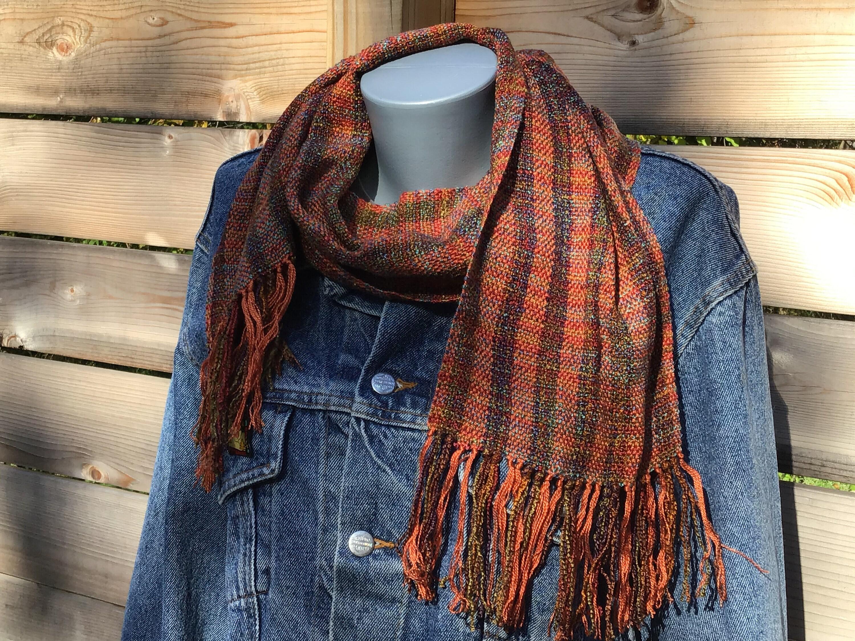 Fringed Hand Woven Scarf, orders Woven Scarf, Handmade gift for mom, Wool scarf, Autumn Scarf, Boho Wrap Scarf, Multi wear Scarf, Triangle Scarf