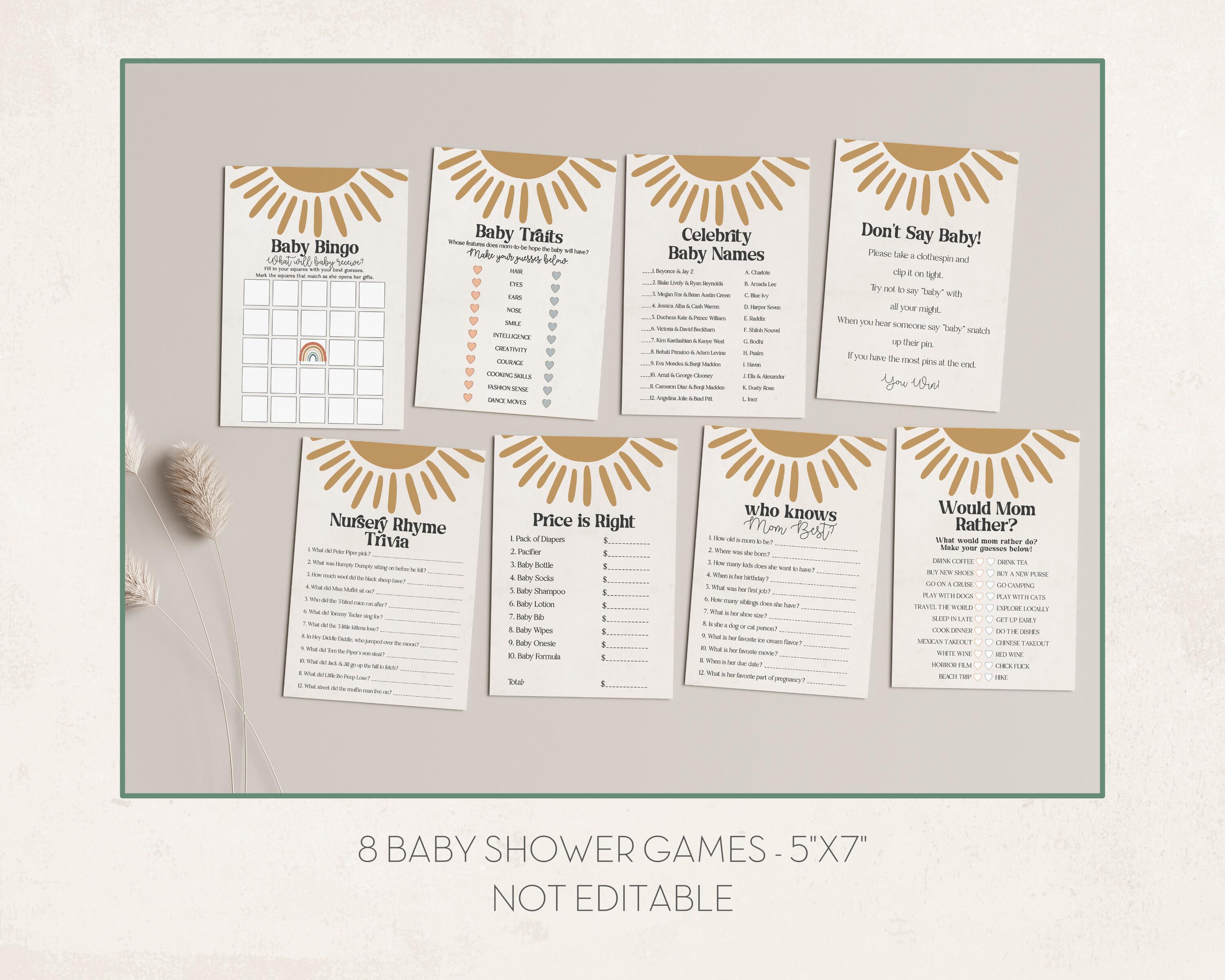 Boho Baby Shower games Don't Say Baby printable