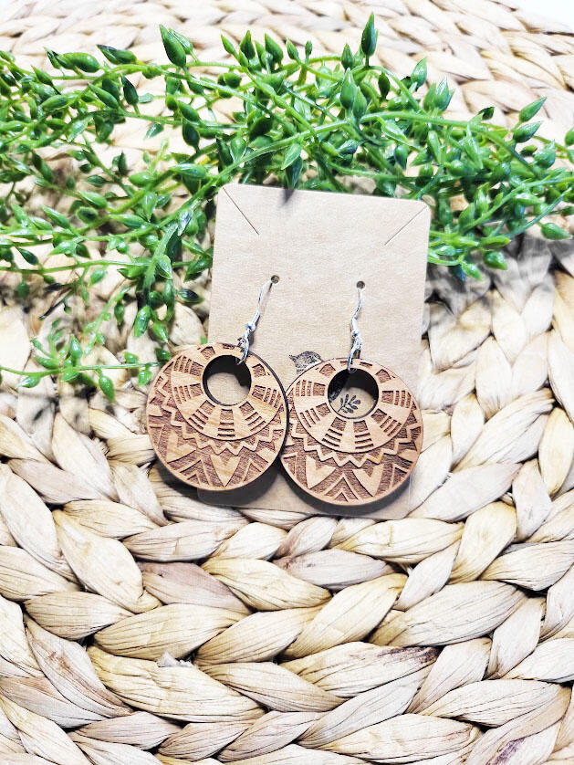 Jewelry Earrings Dangle & Drop Earrings Boho Wood Engraved