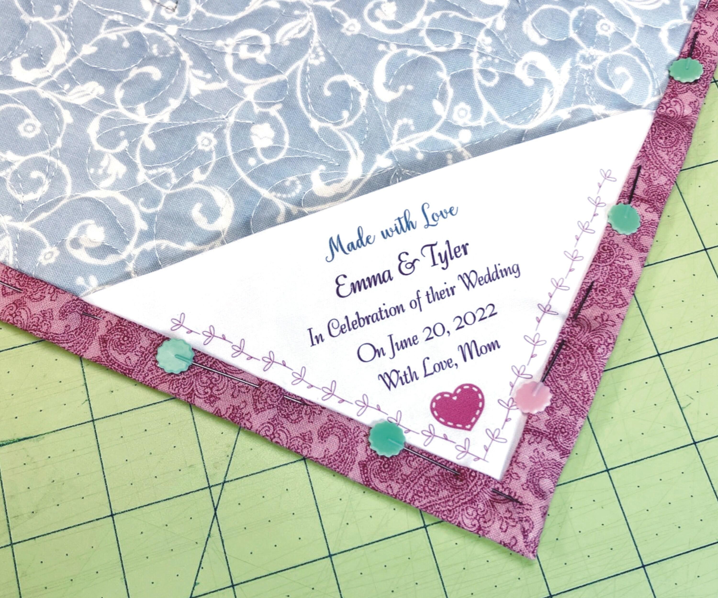 Large Corner Quilt Label Personalized Sewing Labels Personalized Quilt  Labels Handmade Labels Corner Quilt Label, Wedding Gifts 