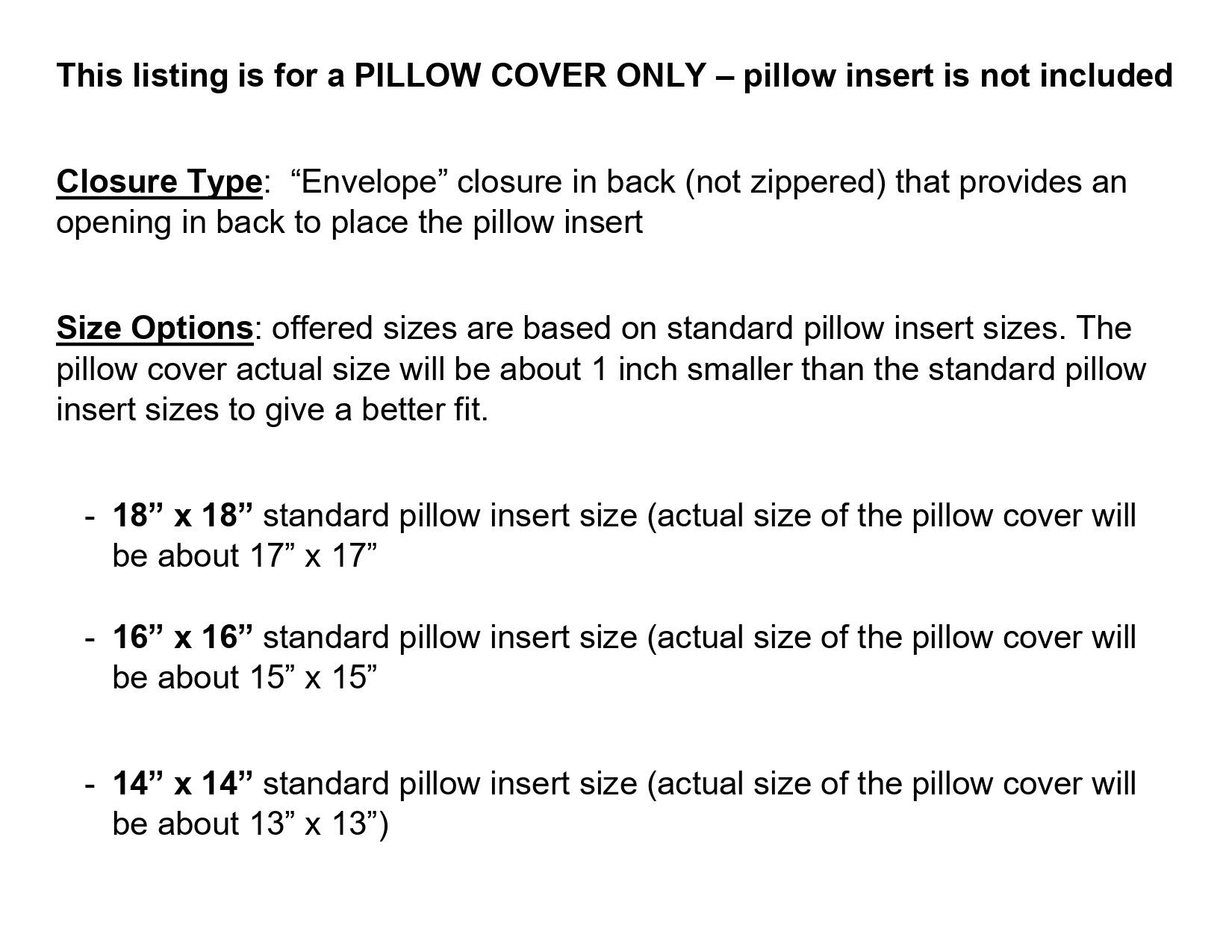 Standard pillow insert clearance sizes