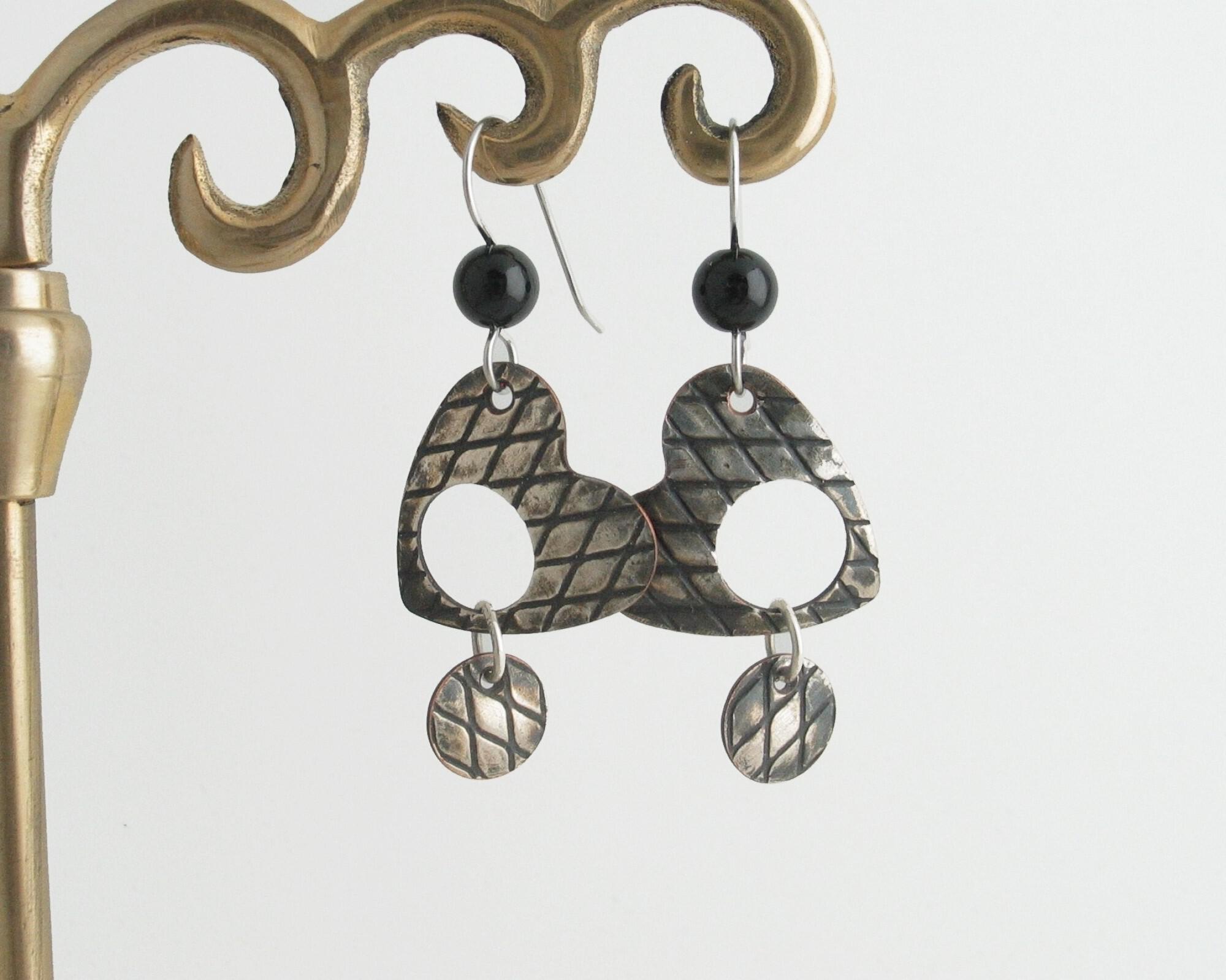 Silver Heart and Black Onyx Earrings