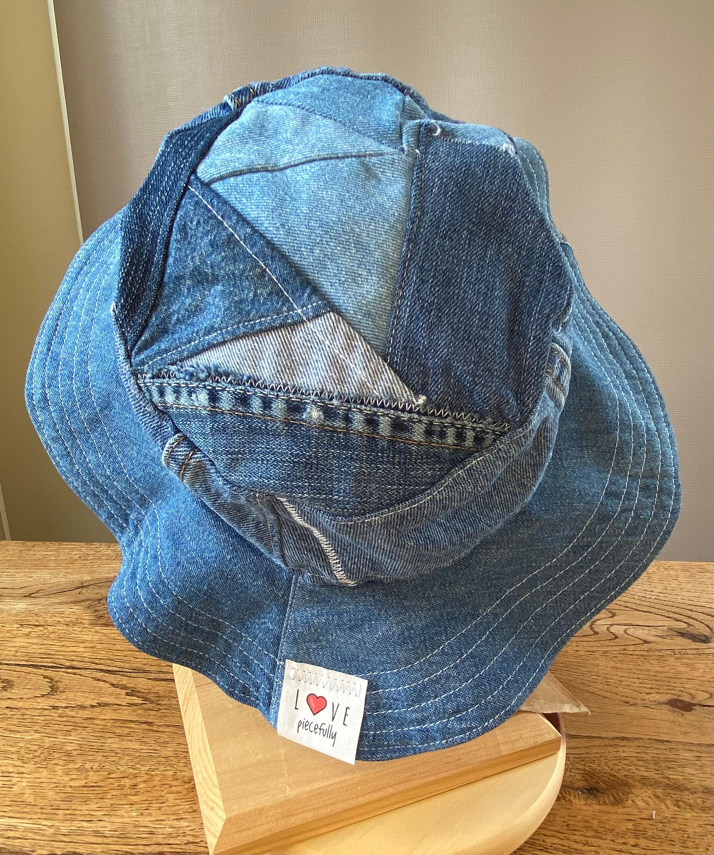 Handmade XL Denim Bucket Hat Floppy Brim Sunhat, Packable , Hippie Boho 70s Style.