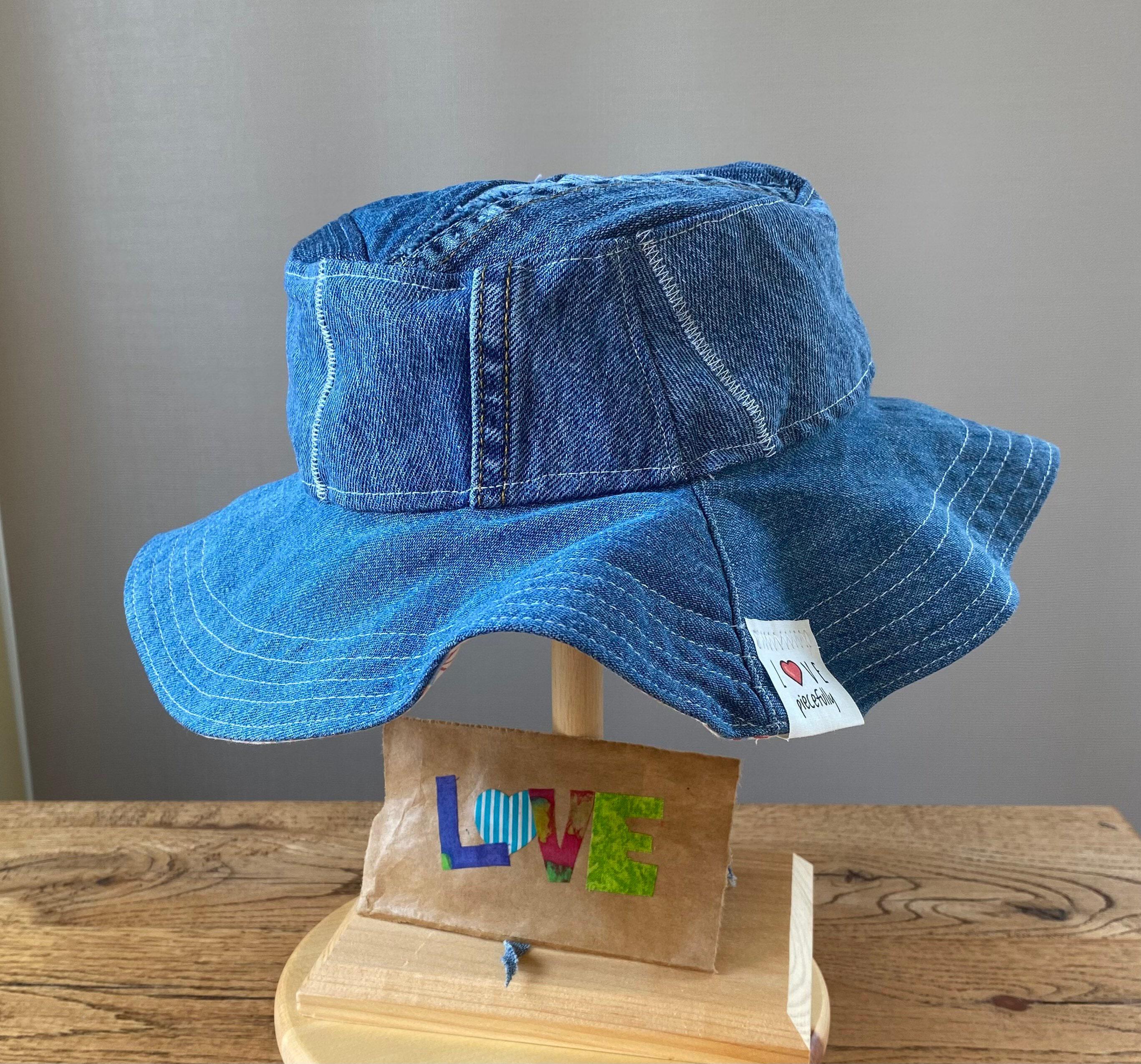 Products :: XL Denim Bucket Hat Floppy Brim Boonie, Distressed Patchwork  Denim Packable Sun Hat, Hippie Boho 70s style Reversible Handmade Aesthetic