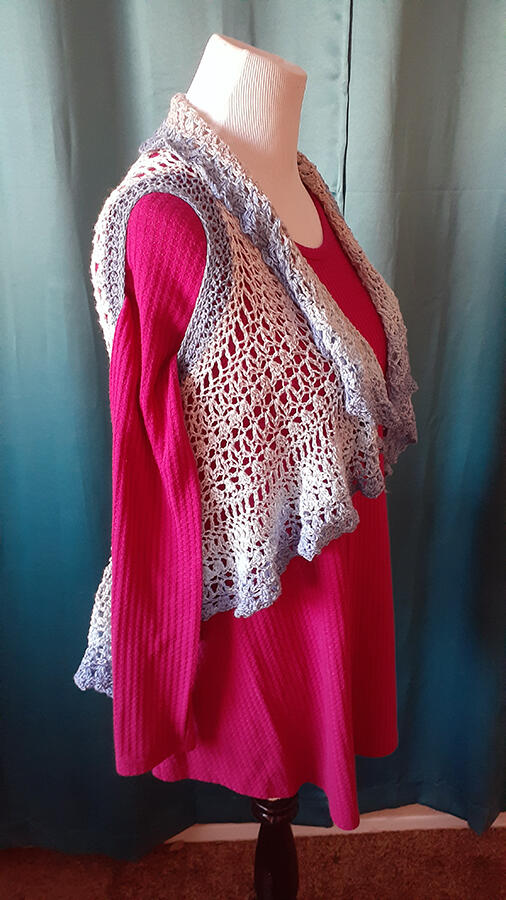 Crochet Circular Boho Vest showing side view