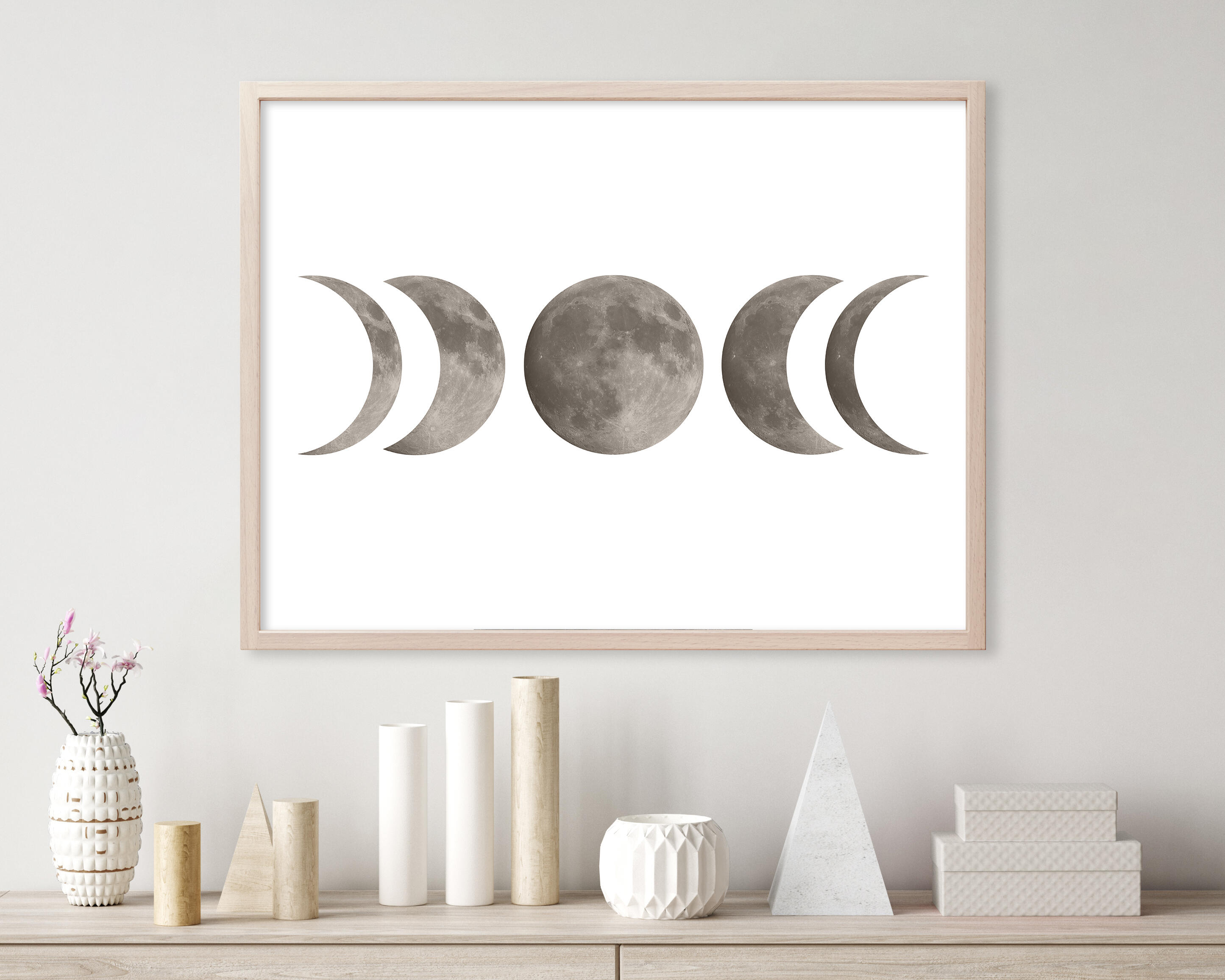 Moon Phases Wall Art In Brown Printable Digital Download