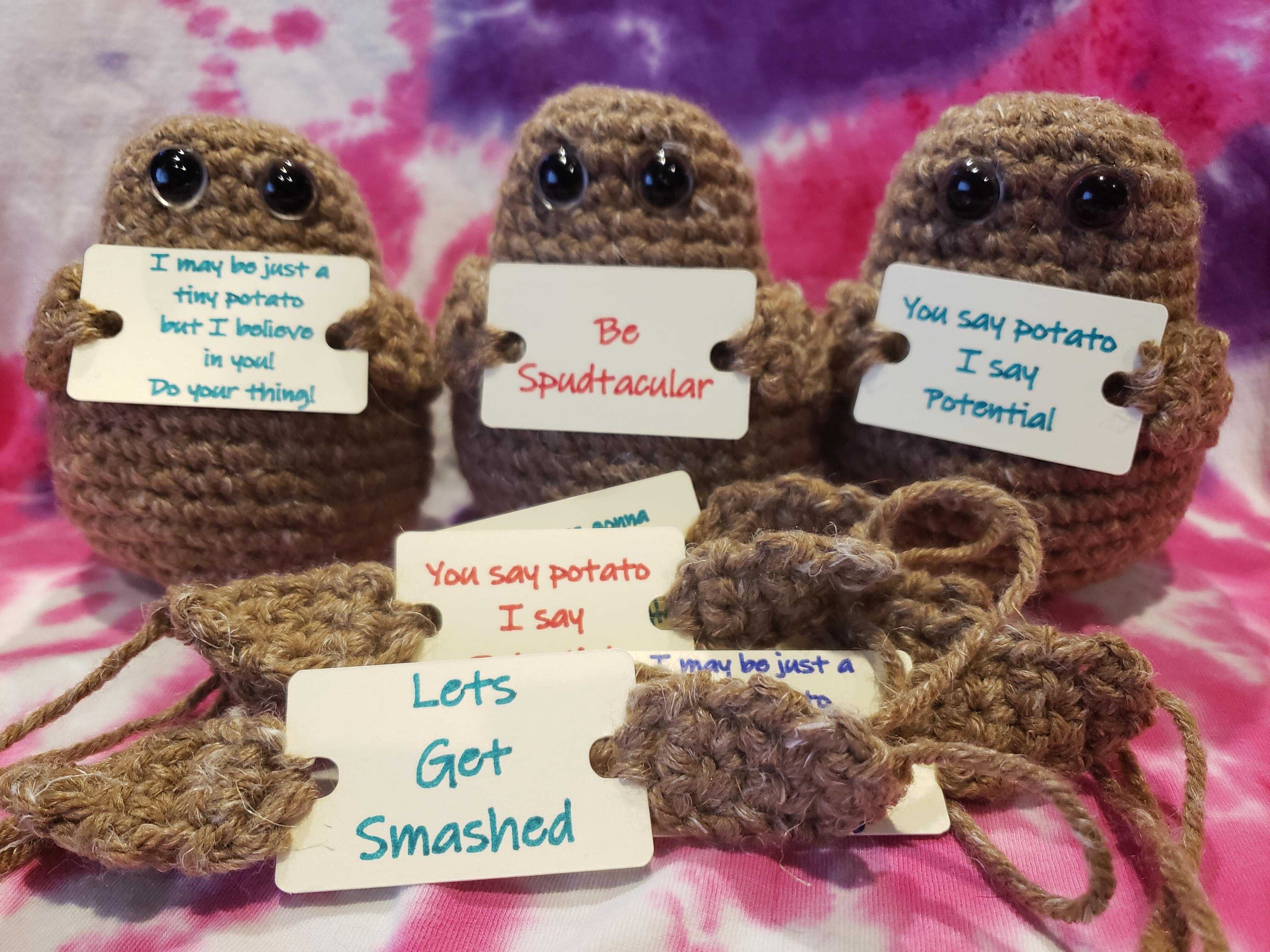 Mini Positive Potatoes with Positive Card Knitting Inspired Toy  Inspirational Crochet Dolls Home Room Party Decoration