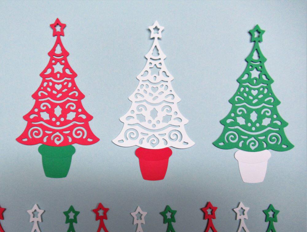Die Cut Christmas Trees with Stands, Set of 12