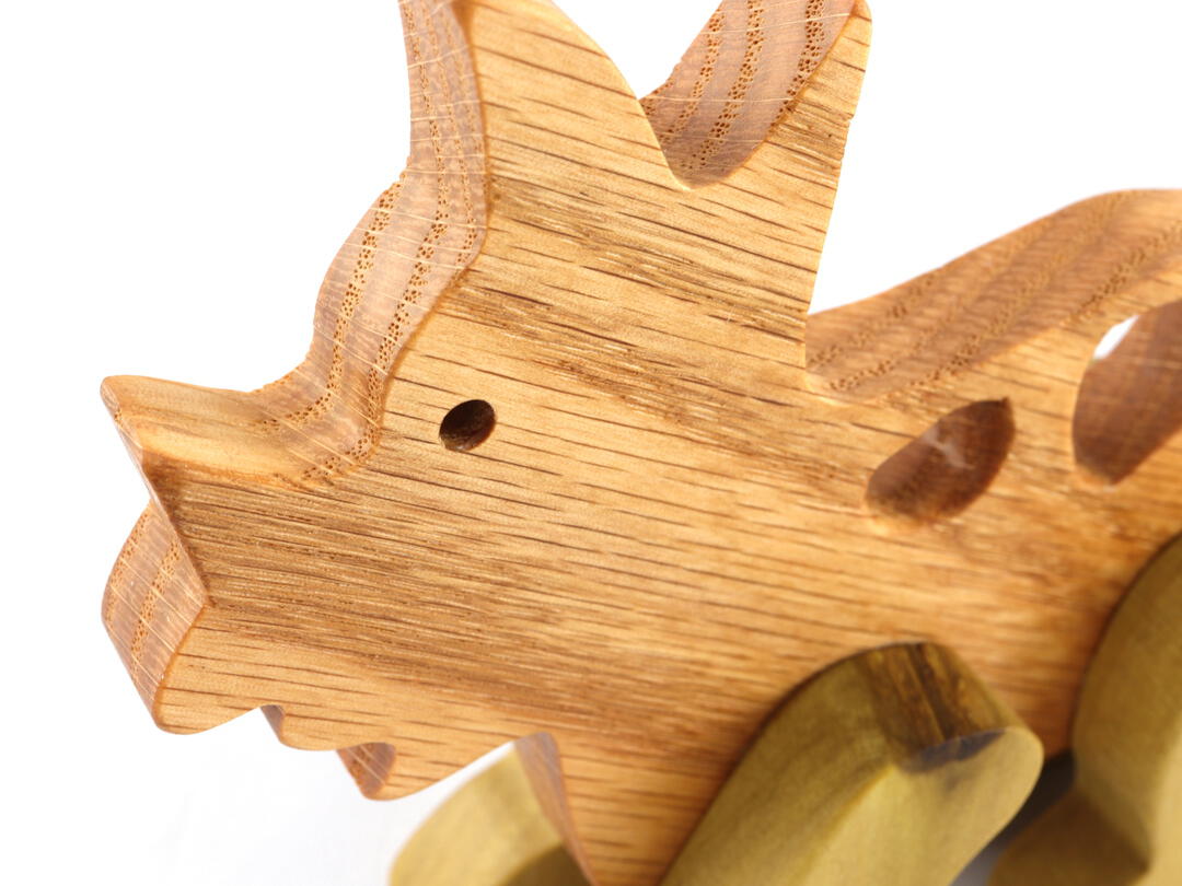 Wooden Toy Dinosaur Triceratops Made from Select Hardwoods and Finished with Mineral Oil and Beeswax