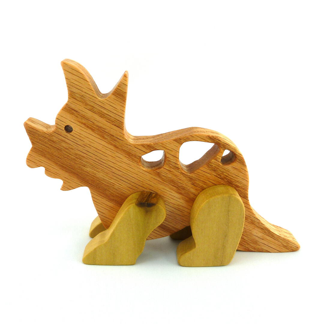 Wooden Toy Dinosaur Triceratops Made from Select Hardwoods and Finished with Mineral Oil and Beeswax