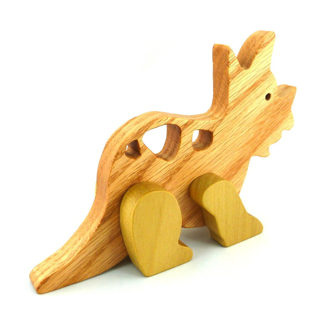 Wooden Toy Dinosaur Triceratops Made from Select Hardwoods and Finished with Mineral Oil and Beeswax
