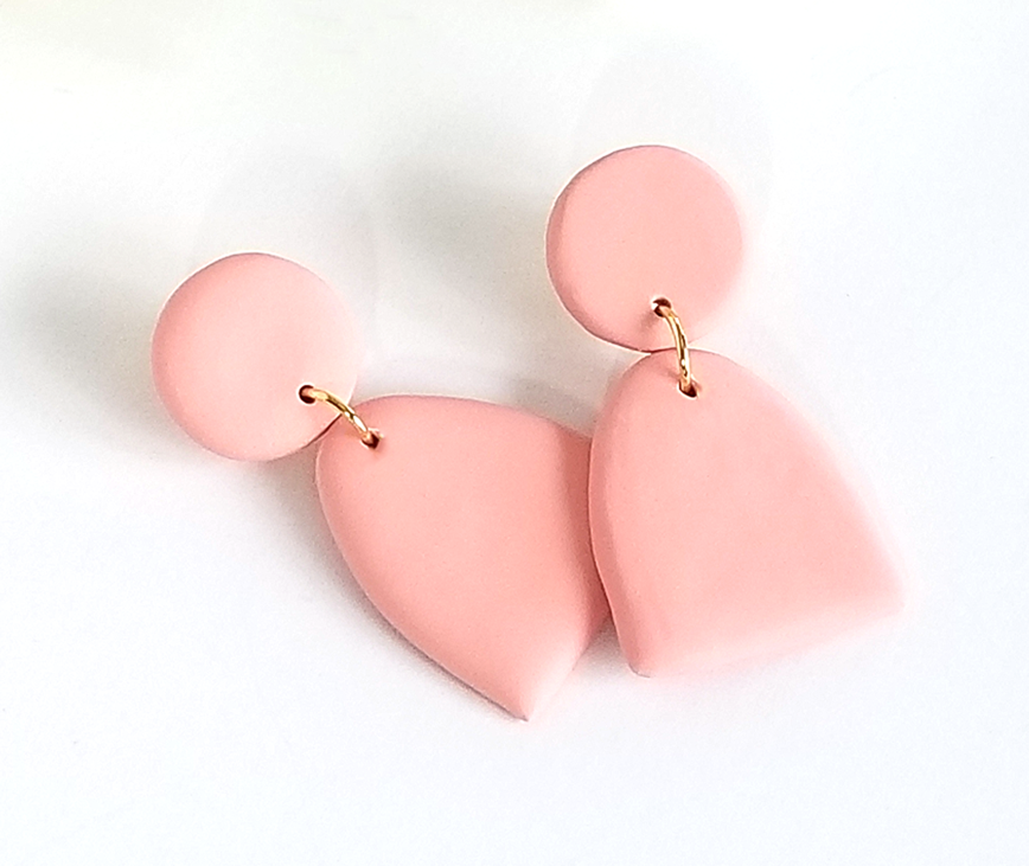 Tan and Peach Brass Charm Polymer Clay Statement Earring