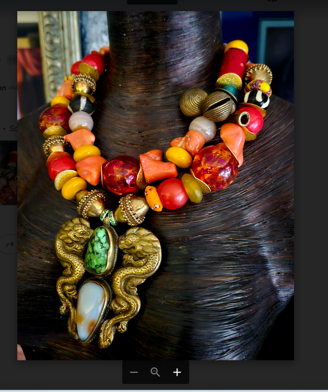 Double Dragon Tibetan Pendant With Mixed Media African Beaded Statement  Necklace