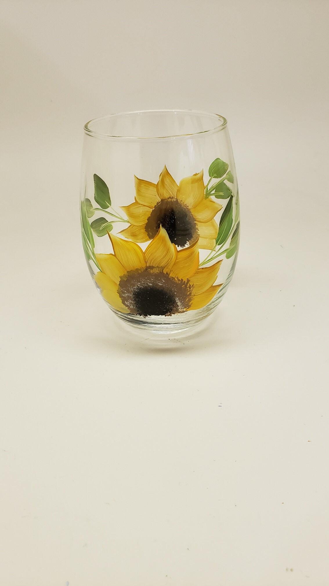 Sunflower Wine Glasses Set of 2 Stemless or Stemmed