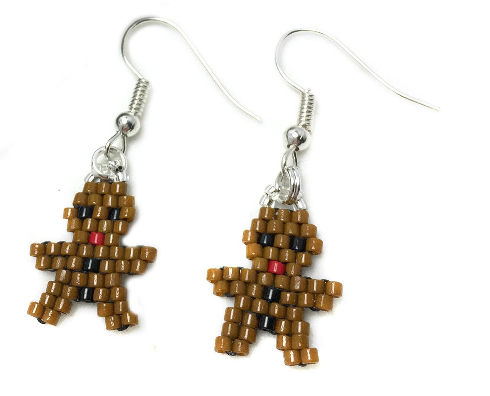 Little Gingerbread Man Charms, Christmas Bead Dangles Made from Small Glass Beads 10 Charms