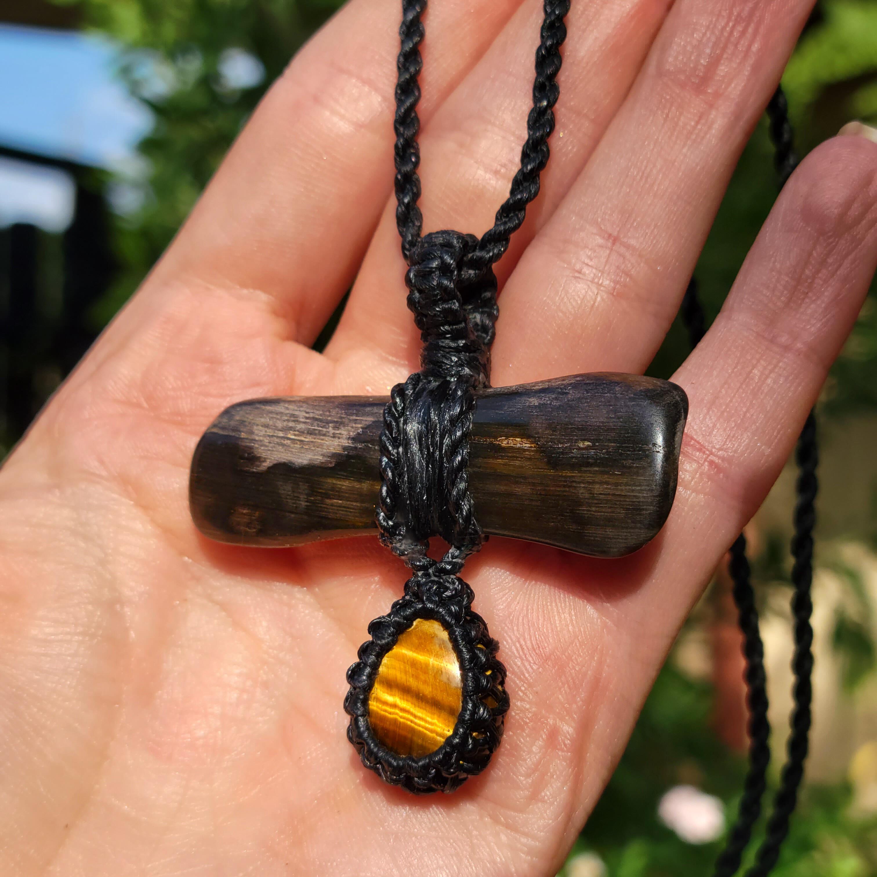 Tiger Eye & Petrified Wood Combo Macrame Necklace