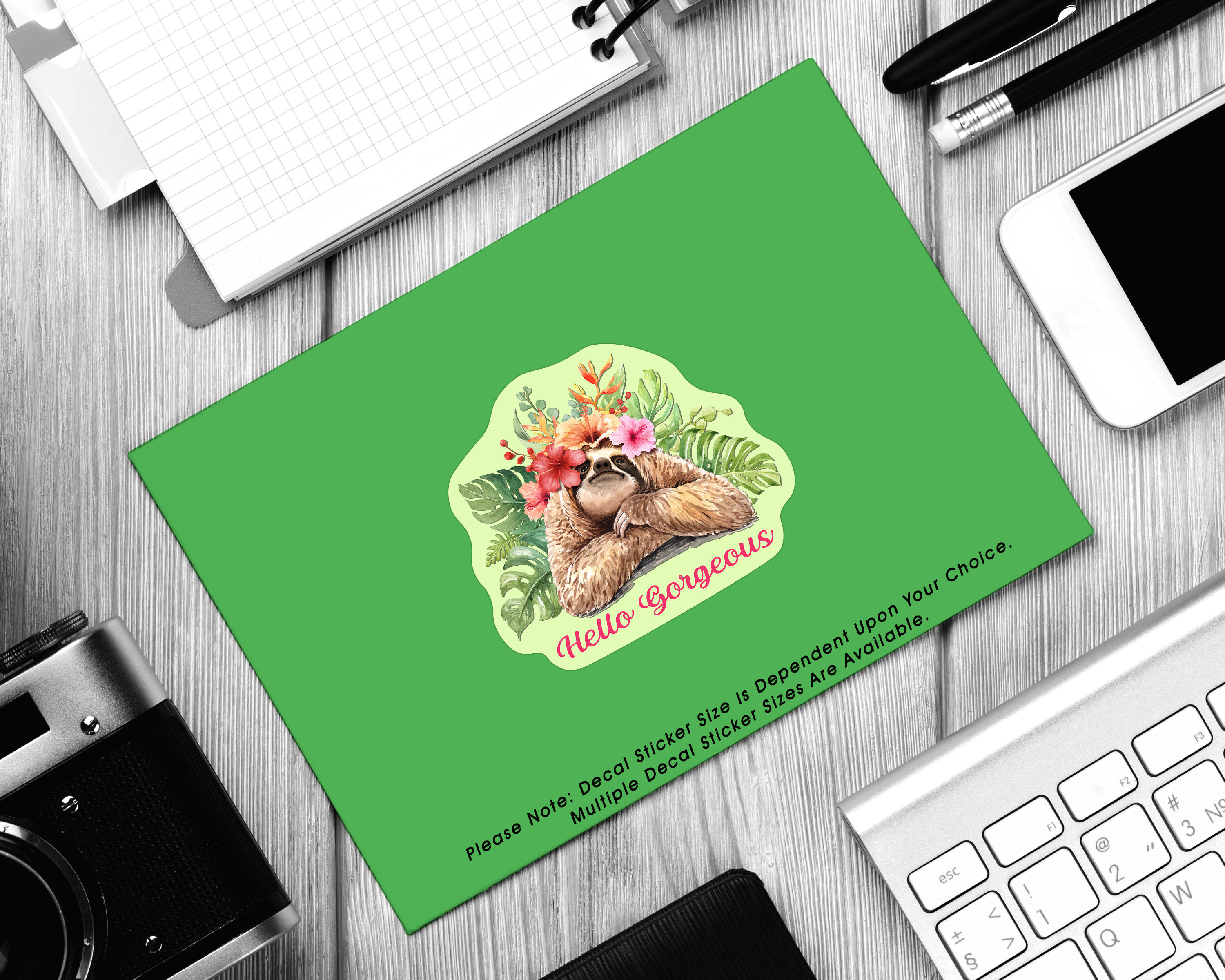 Home & Living :: Decals & Stickers :: Vinyl Decals :: Hello Gorgeous Sloth  Tropical Decal Sticker Vinyl Waterproof & Durable