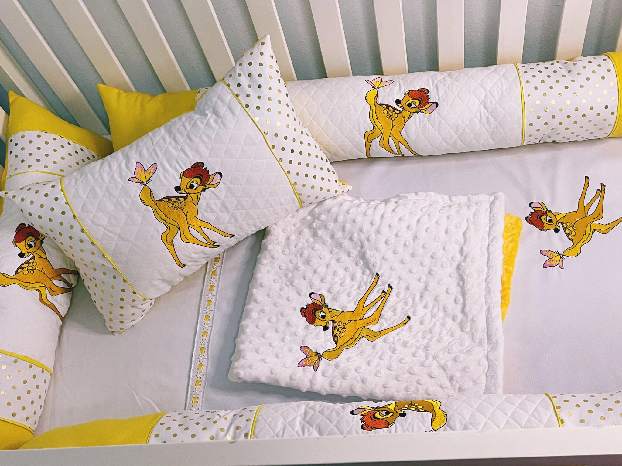 Home Living Baby Kids Kids Bedding Bambi Crib Bedding Set Embroidered Crib Bedding Set Nursery Set Bambi Quilt Bambi Nursery Nursery Set Embroidered Crib Set Blanket