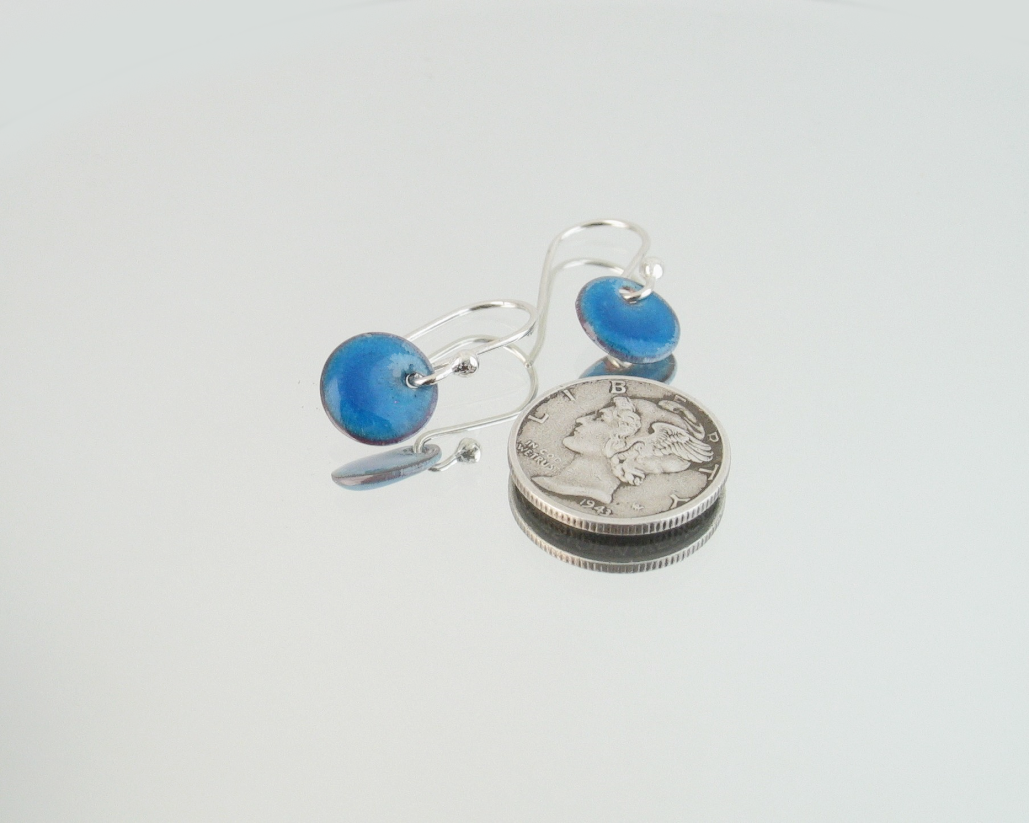 Petite Blue Enamel and Sterling Dangle Earrings
