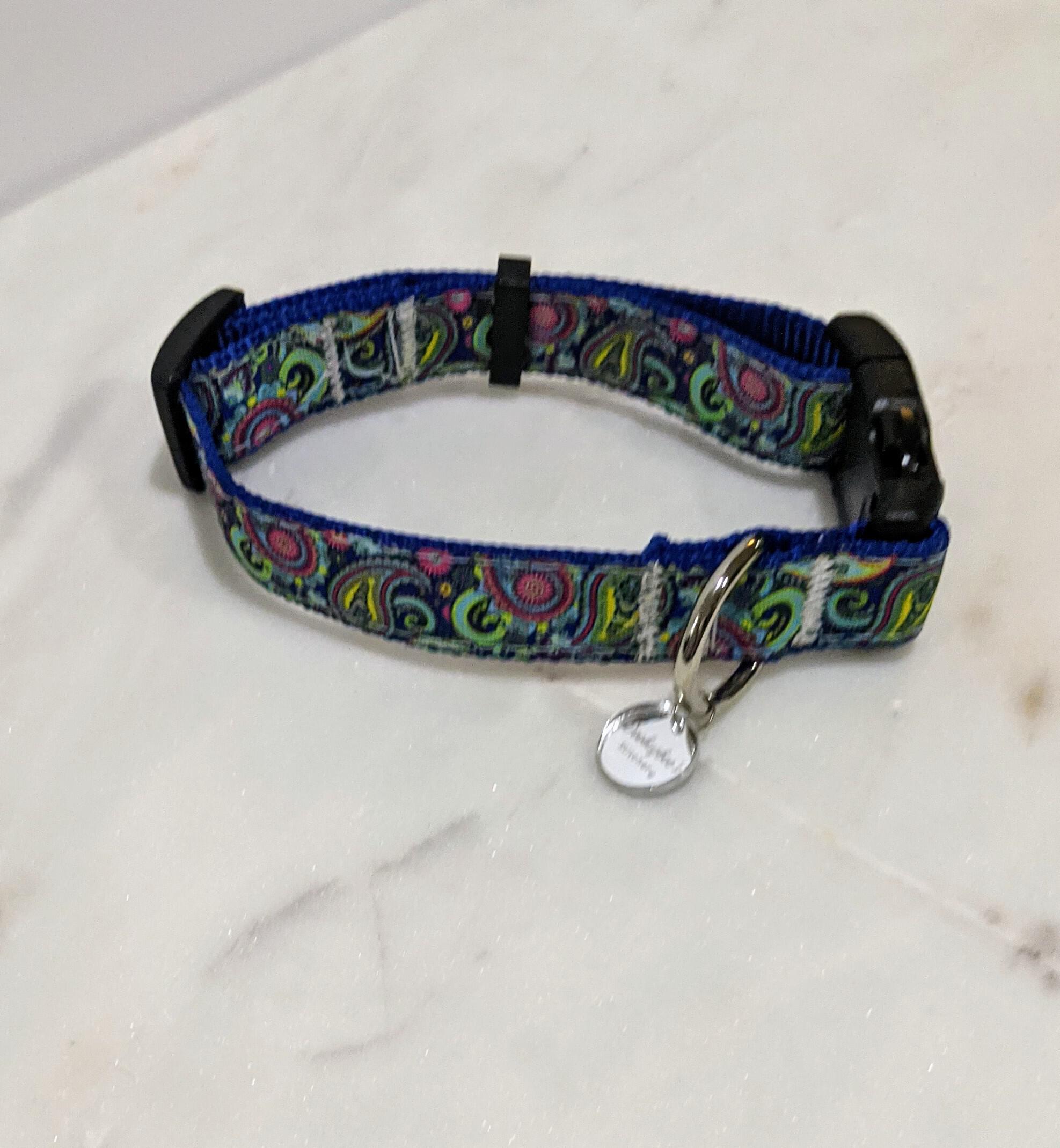 1 inch wide multicolor paisley dog collar