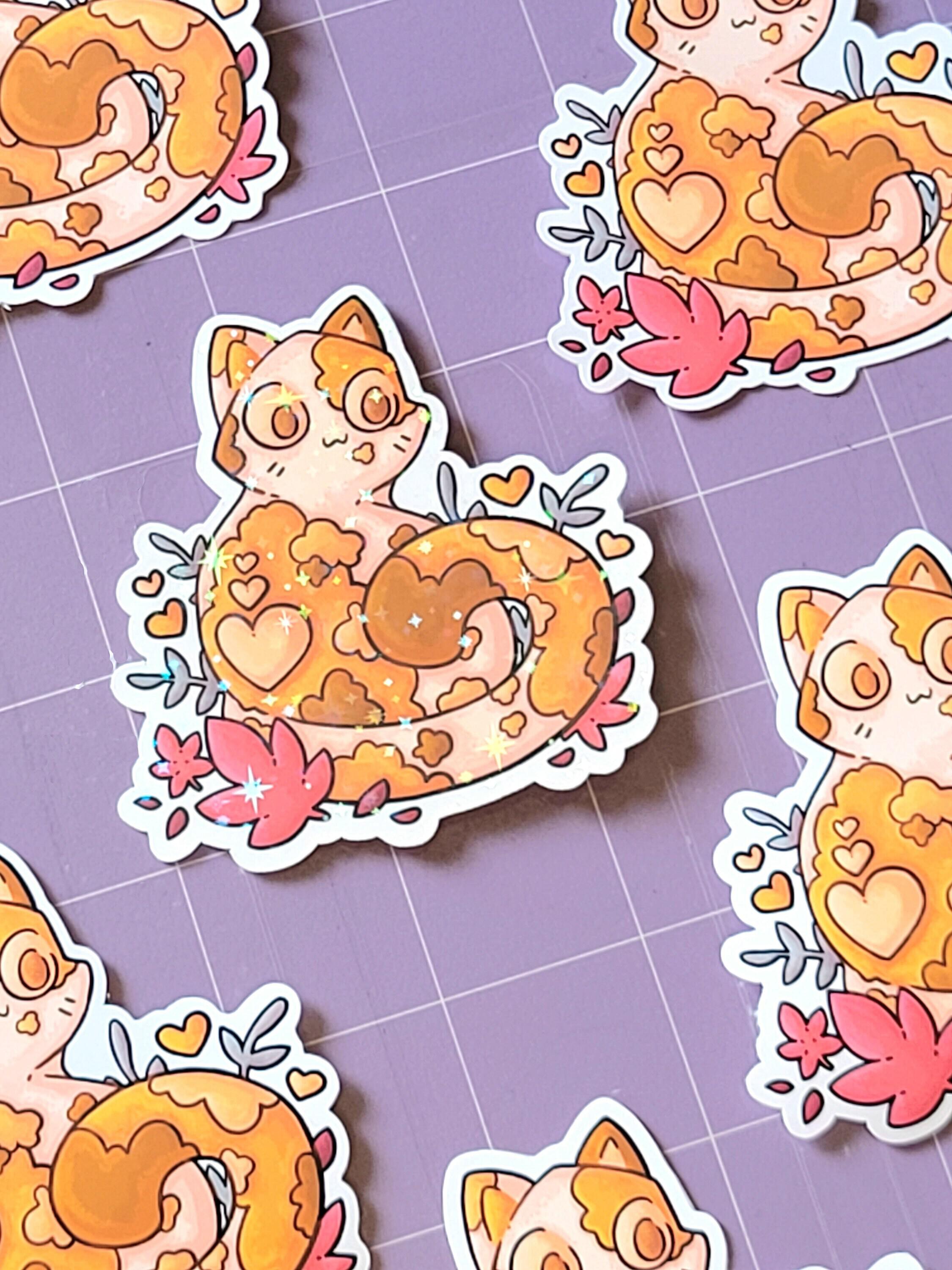 Cute Kawaii Kitty Cat Icon - White Orange Vinyl Decal Sticker, cute cats  icon 