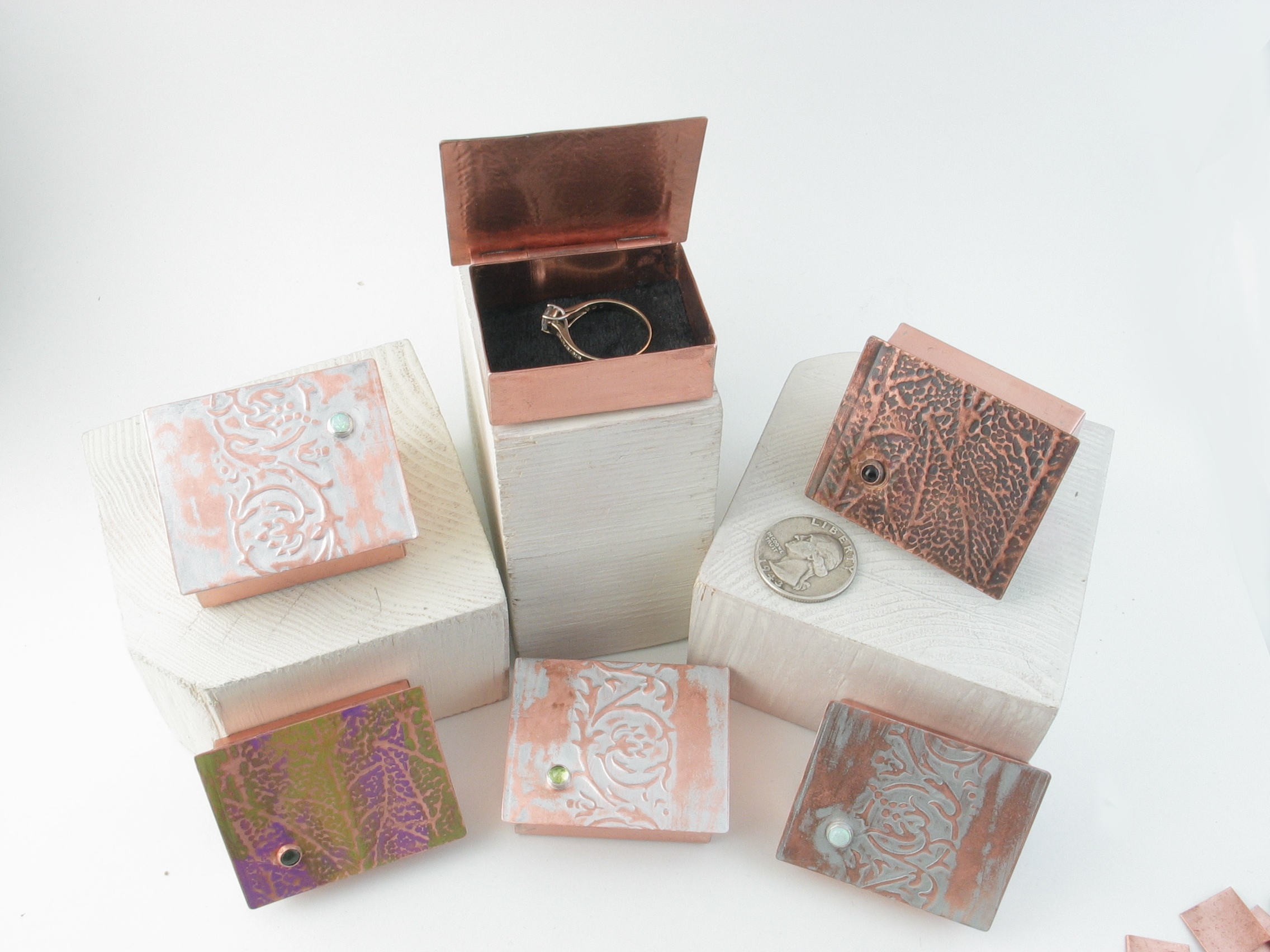 Tiny Hinge Lid Solid Copper Trinket Box with Black Onyx gemstone