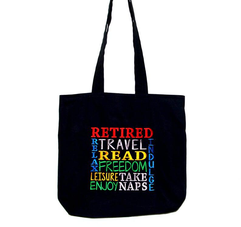 Retirement Black Canvas Tote Bag, Custom Personalized Gift For Retiree