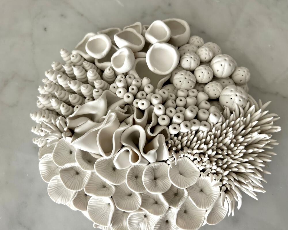 Coral wall art, white clay wall sculpture, 3D artwork by Art By