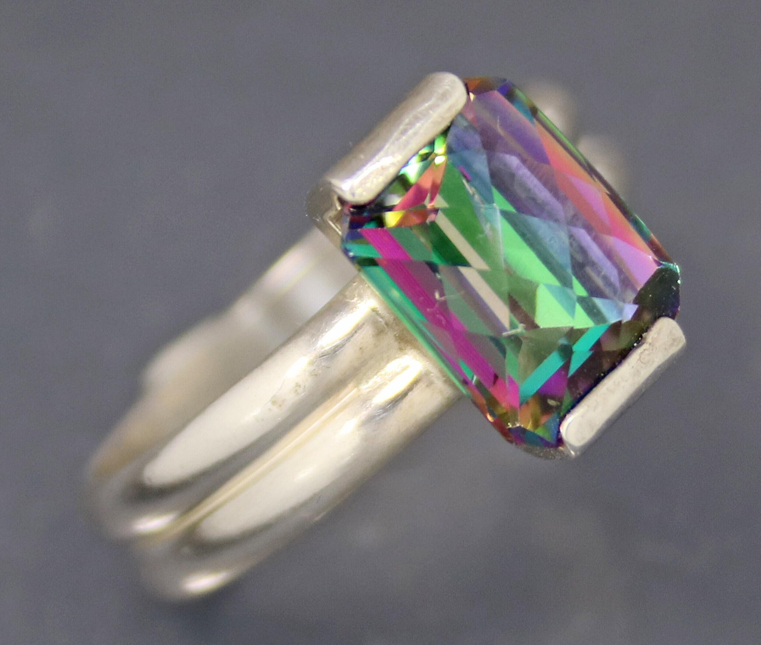 Rainbow Mystic Topaz Emerald Cut Gemstone Rings Engagement Ring Promise Ring  | eBay