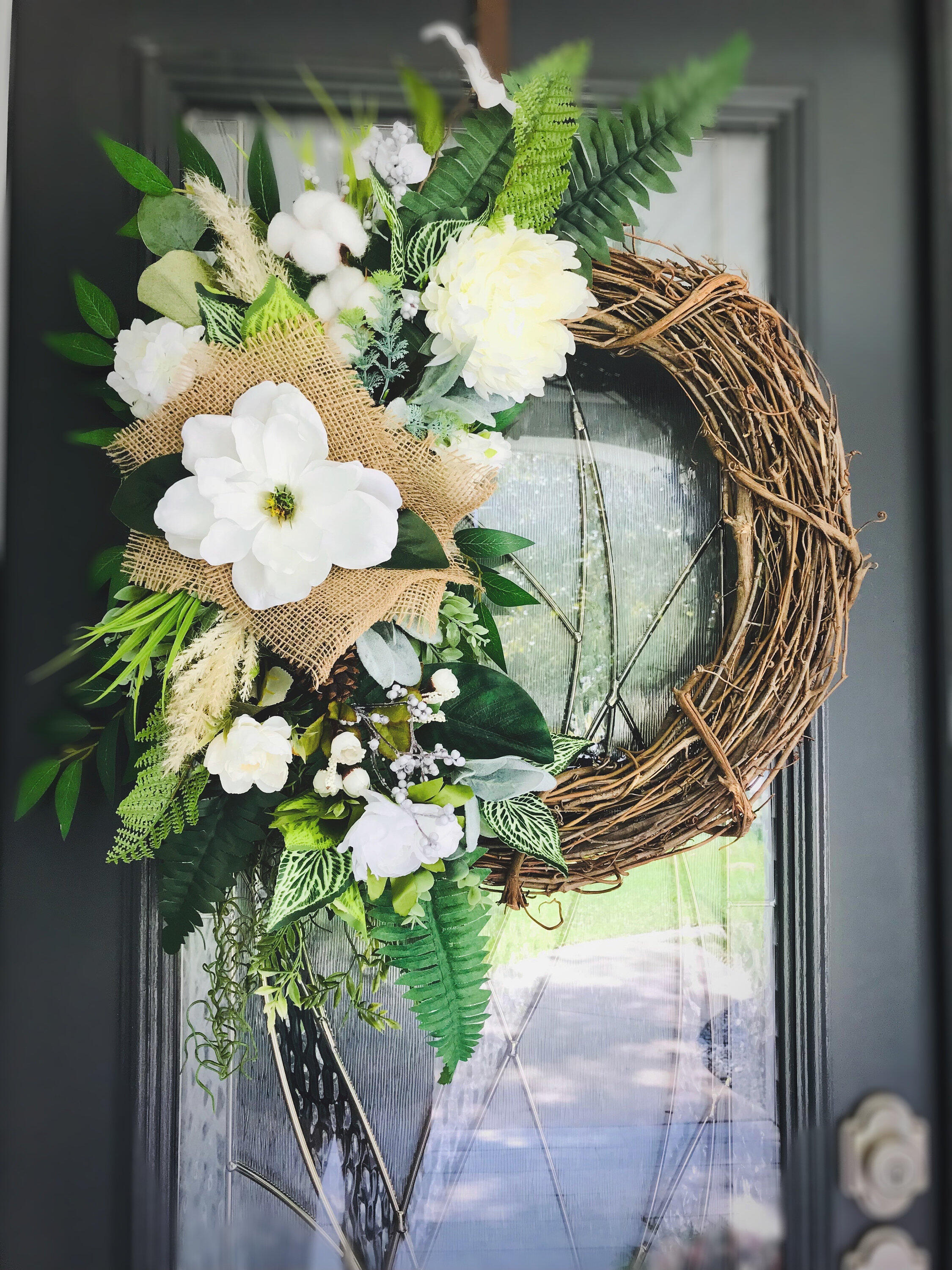 Spring Wreath, Lambs Ear Wreath, Wreath for Front Door Year Round Wreath,  Housewarming gift, Farmhouse Wreath, Large Wreath, Rustic Wreath