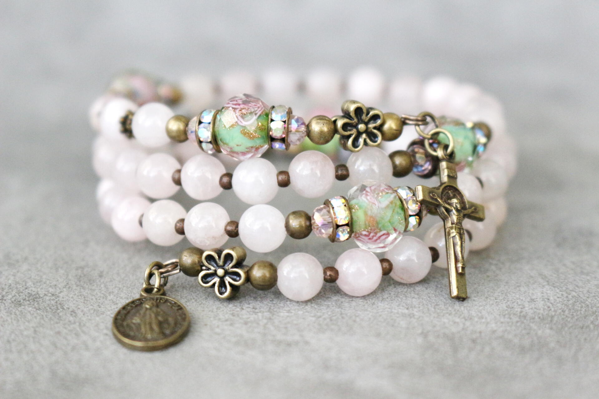 Rosary Bracelet - Elastic (Cat's Eye, White Beads) - Reilly's Church Supply  & Gift Boutique