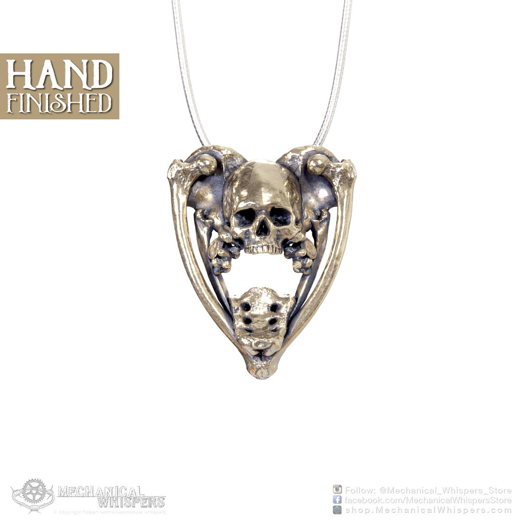 Skull Planchette Pendant, Hand Polished (Halloween Talking Spirit Board  Ghost Sterling Silver or Brass Skull Jewelry Pendant, Skull Charm)