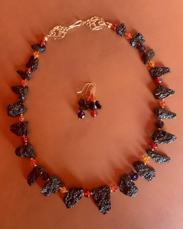 Orange and purple lentil glass bead necklace