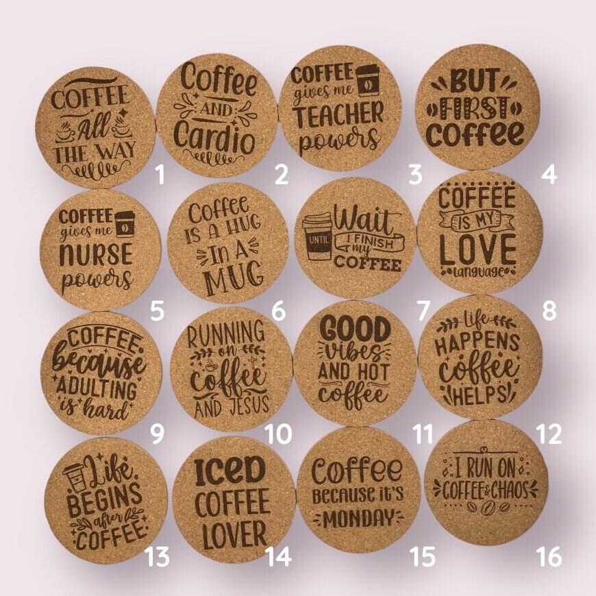 Coffee Lover Cork Coasters | Thick Cork Coaster | Various Designs