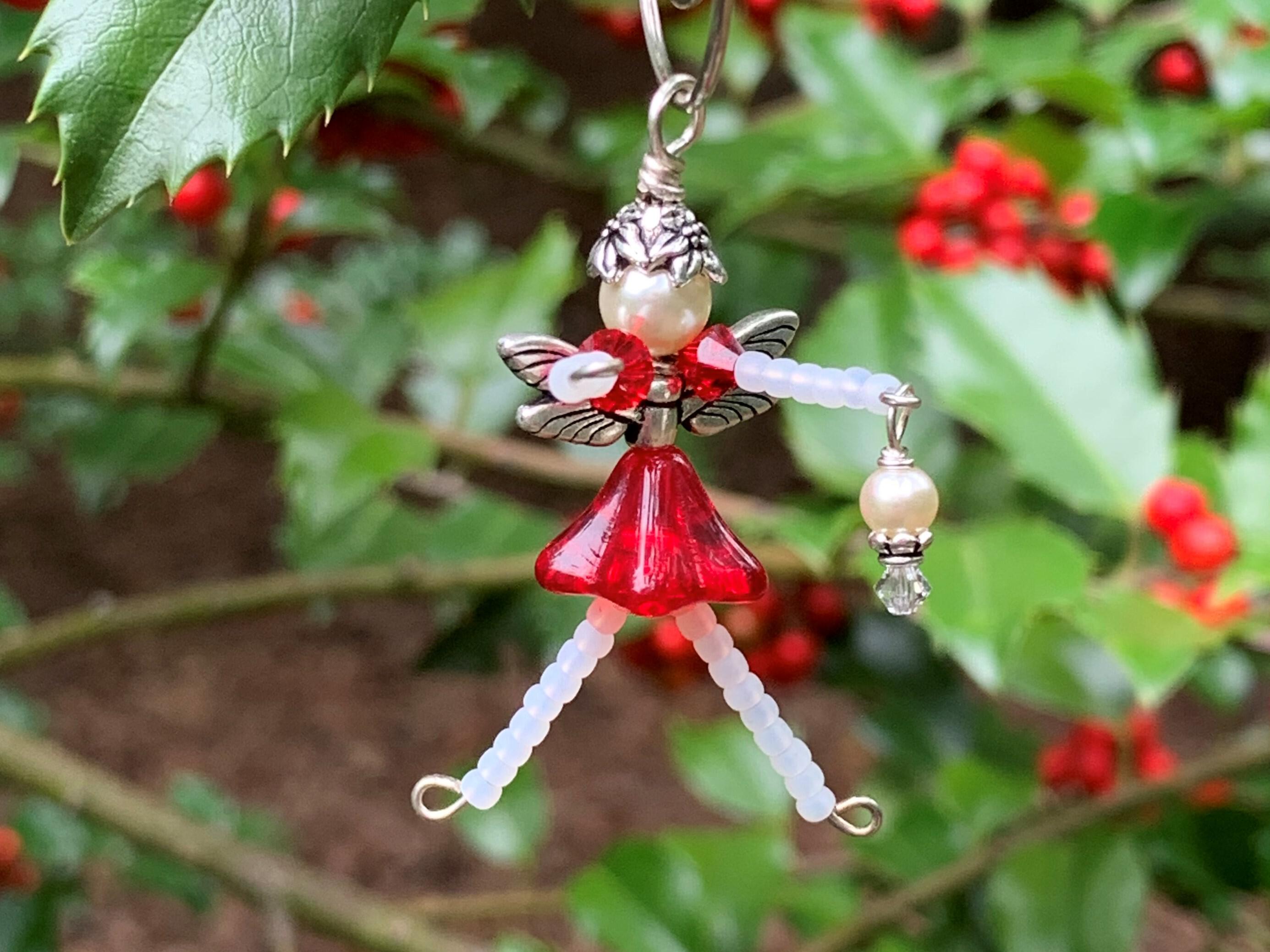 MRS. CLAUS Beaded Fairy Ornament Christmas Fairy Charm