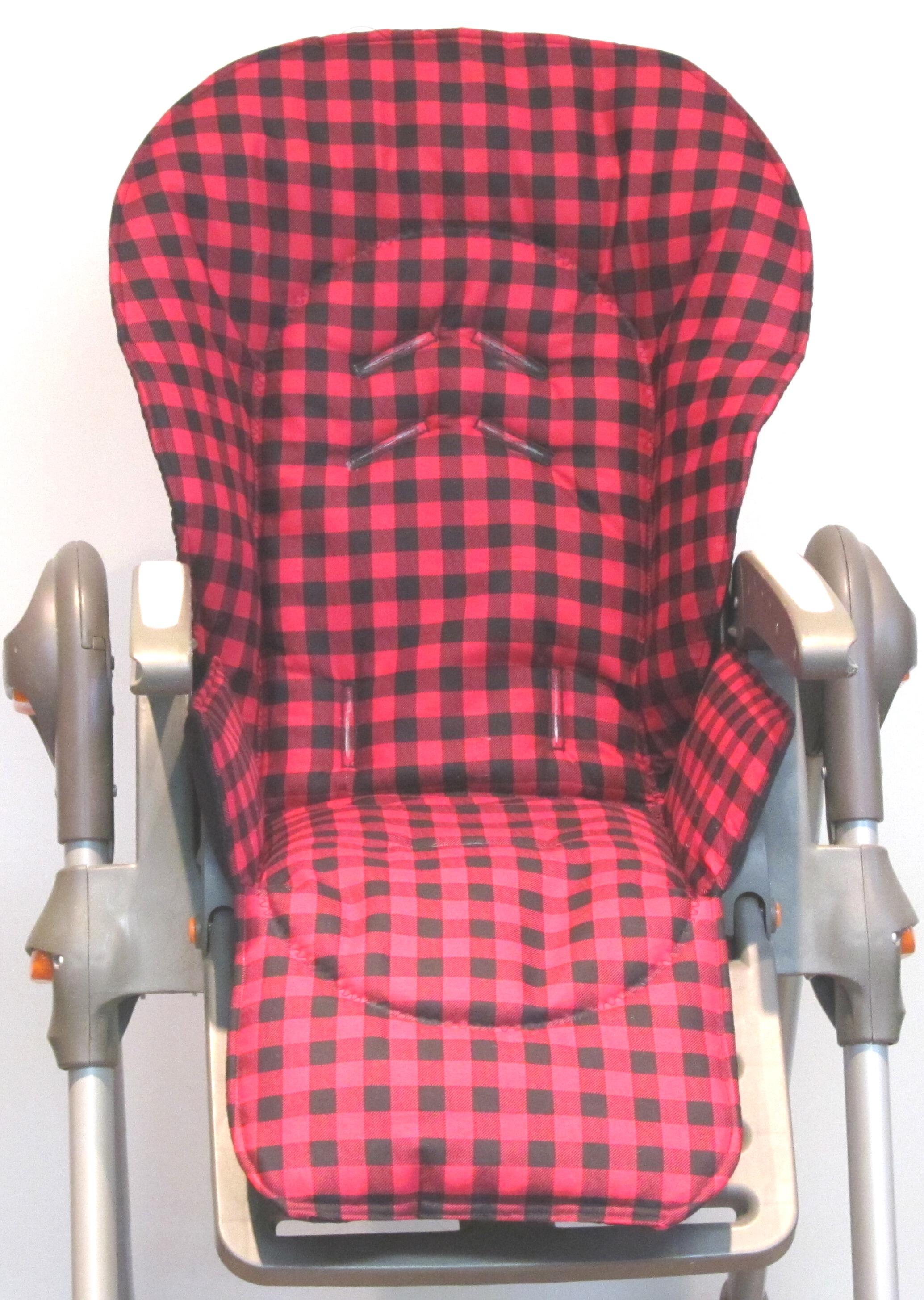 red and black checked custom padded replacement high chair cover, kids furniture protector for the polly and duodiner DLX 6-in-1chair