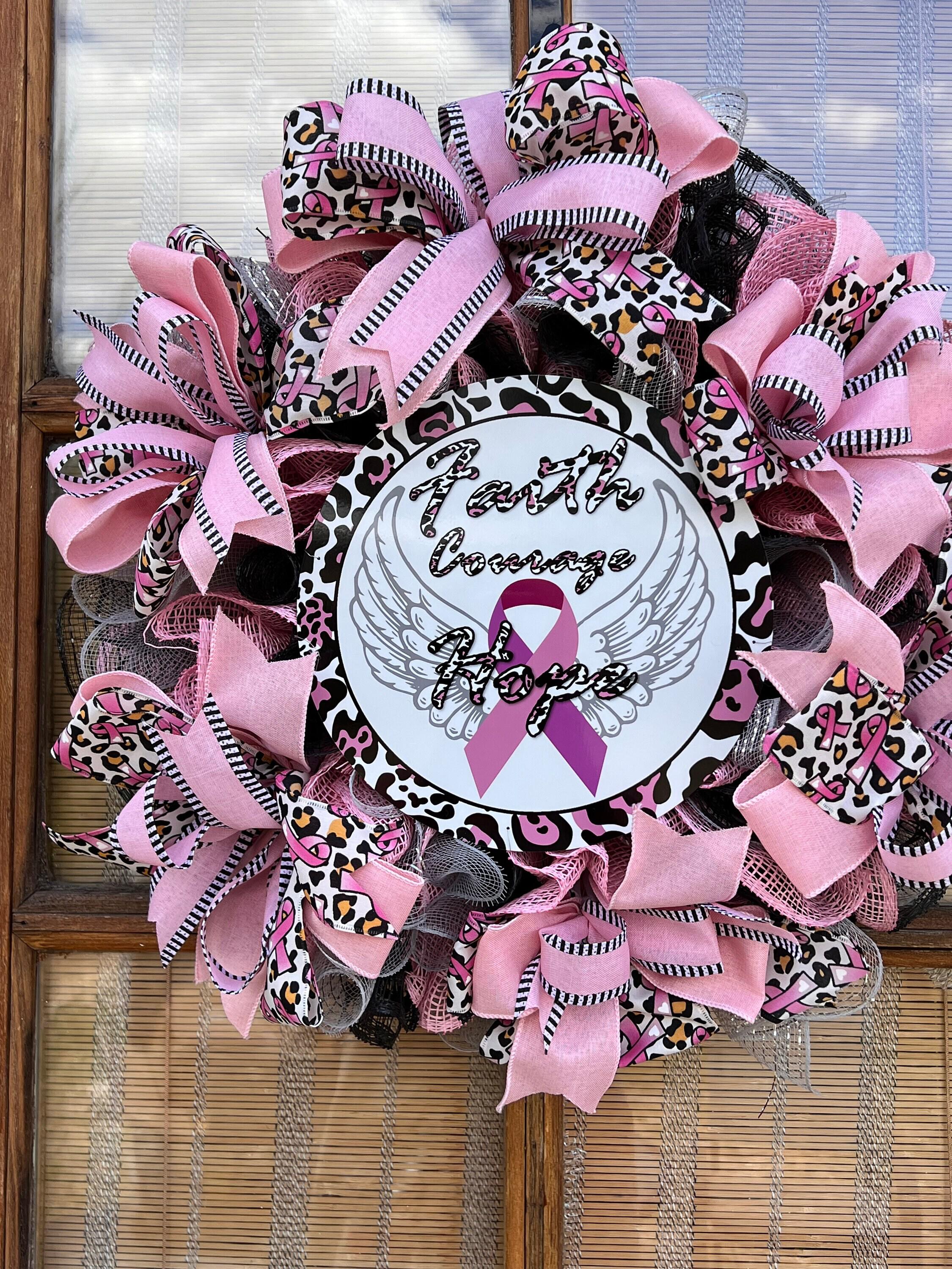 Cancer Awareness Deco Mesh Door Wreath, Pink 2024 Ribbon Wreath, Home Decor {Handmade}