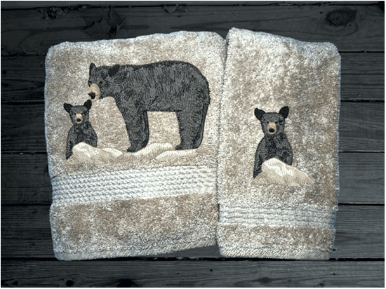 Bear Towels - Embroidered Gray Bath Towel Set- Or Individual – Borgmanns  Creations