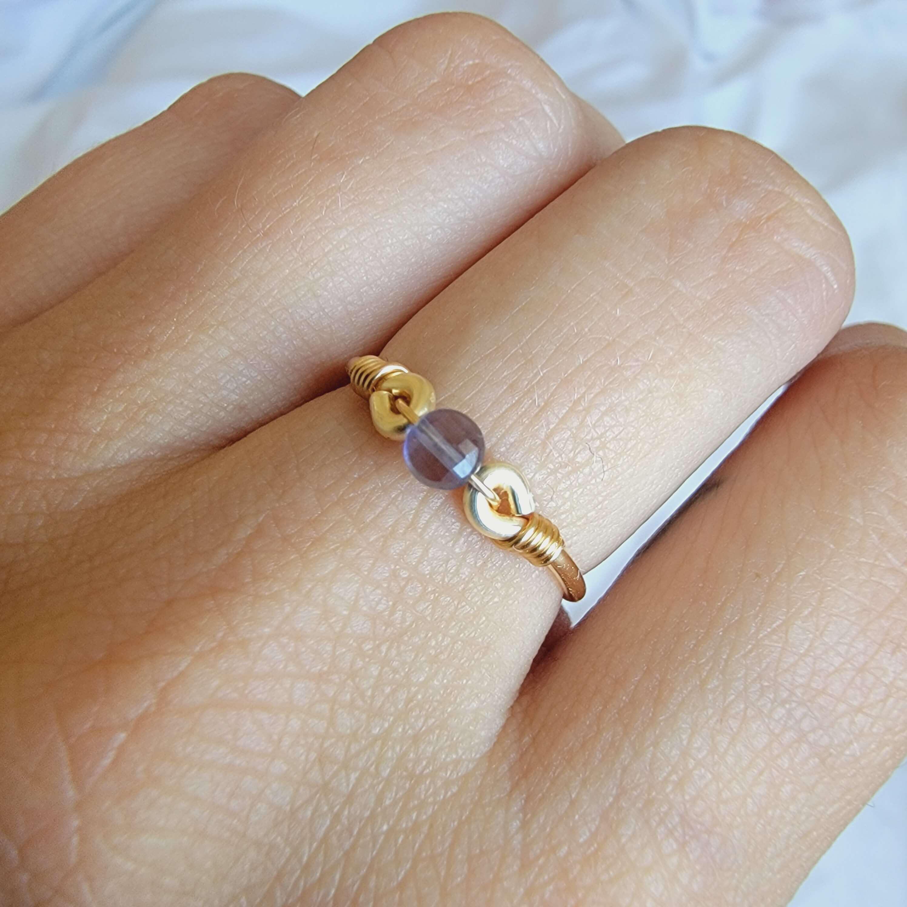 Jewelry :: Rings :: Stackable Rings :: Iolite 14k Gold Filled Ring • Petite  Faceted Coin Gemstone • Handmade Wire Wrapped Jewelry