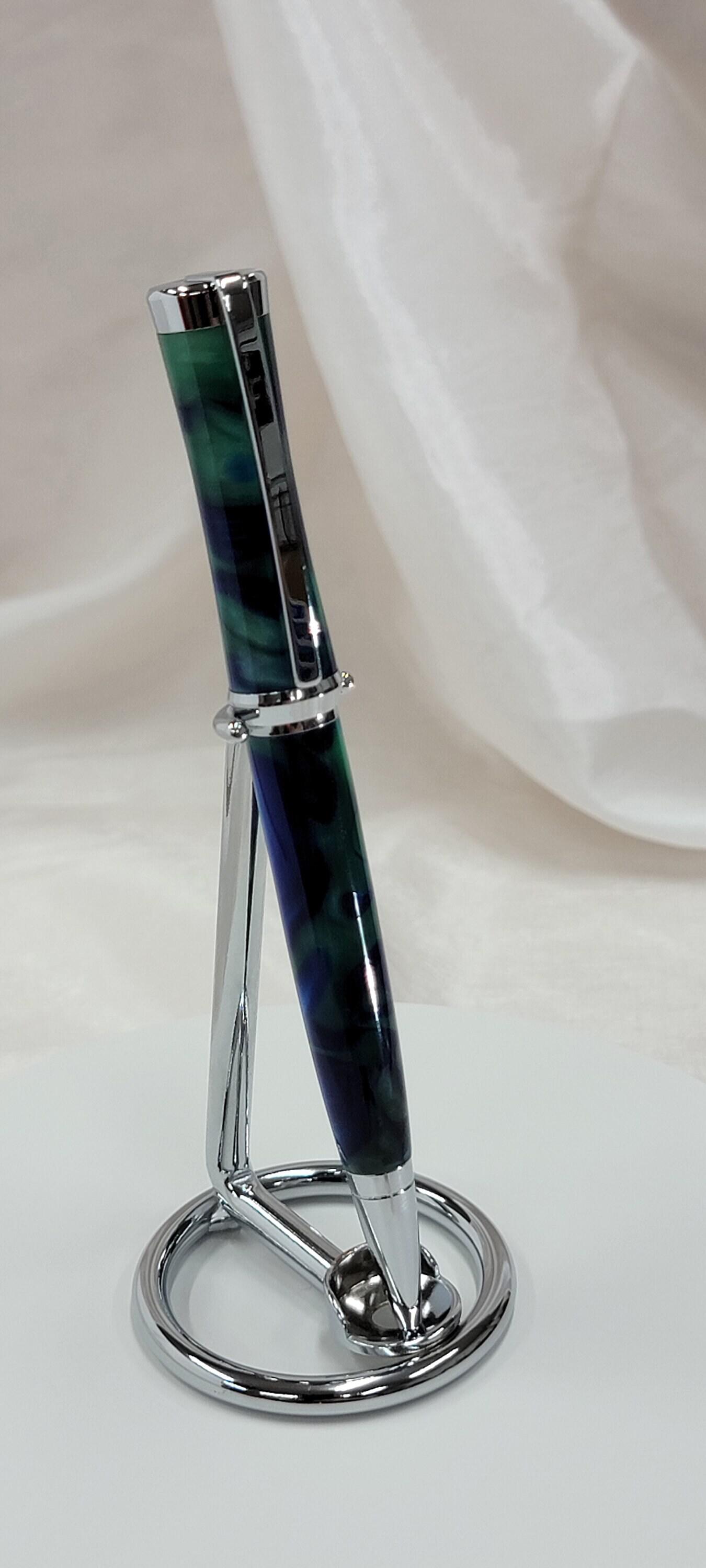 2024 Twist Pen, Handmade Pen in Two-Tone Chrome and Flower Pebble Acrylic