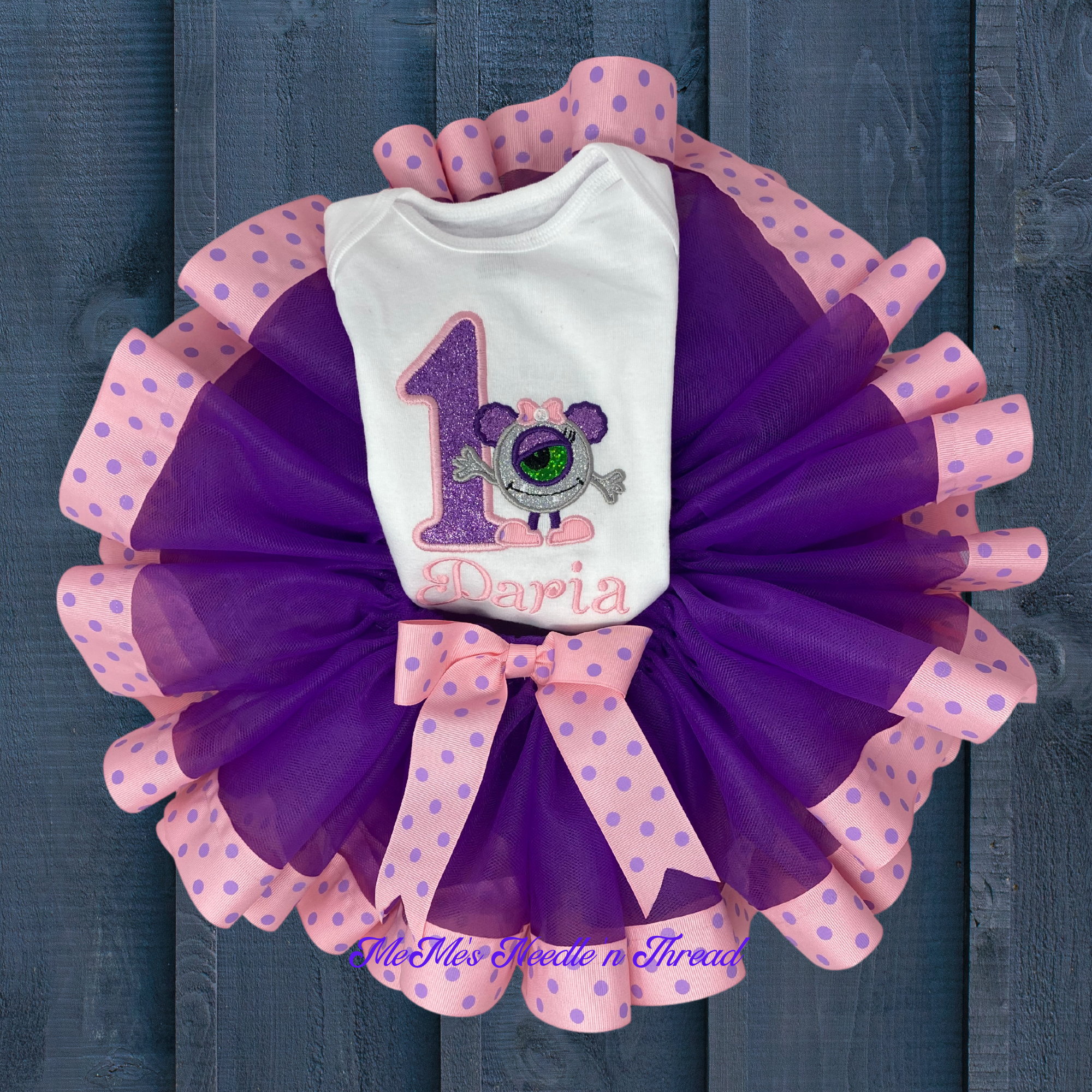 1st Birthday Glitter Monster T Shirt And Purple Tutu Outfit Personalized