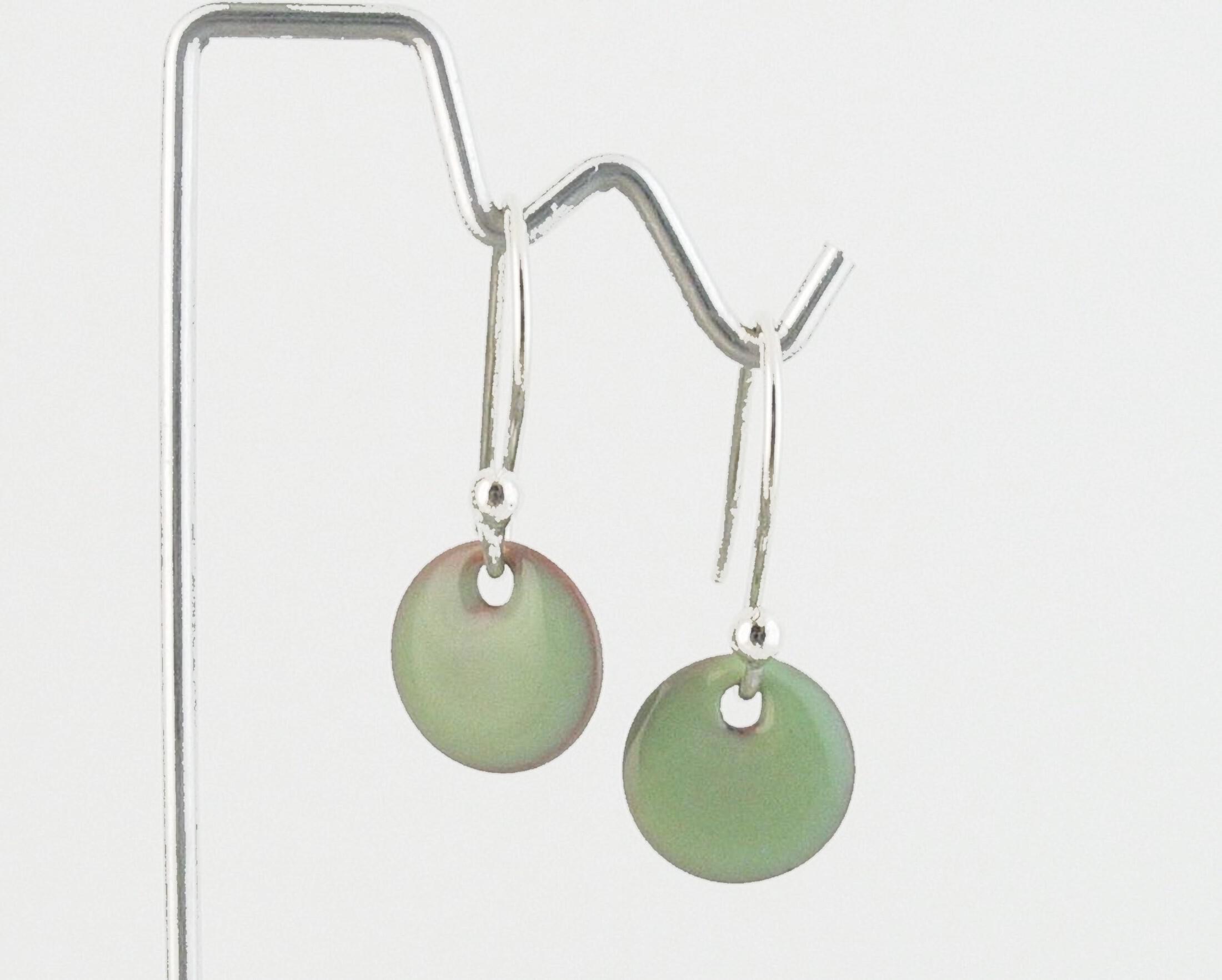Petite Lichen Green Enamel and Sterling Dangle Earrings