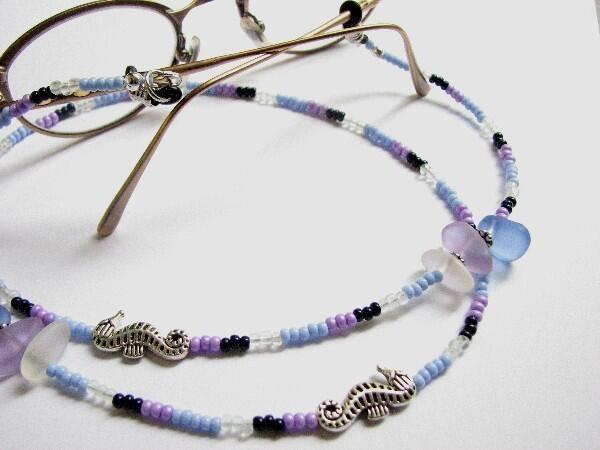 Seahorse and sea glass eyeglass chain