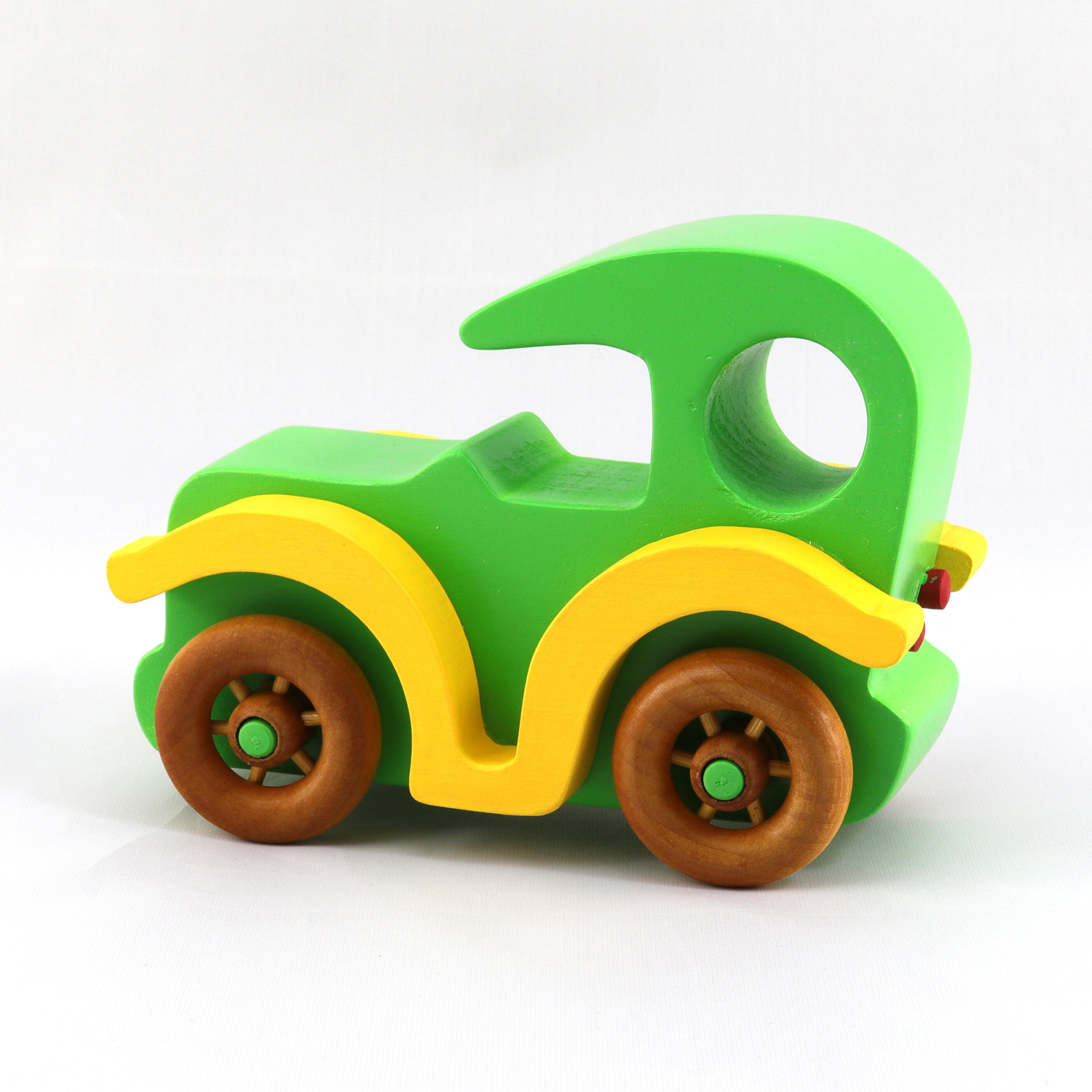 Wood Toy Car Model-T Sedan Handmade From My Bad Bob's Custom Motors Collection Bright Green and Yellow