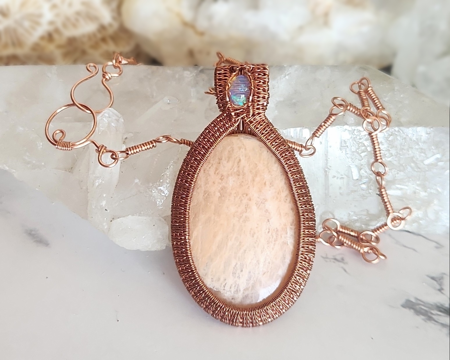 Acid etched copper necklace with apatite gemstones – Artisan Jewelry by  Erica Gooding