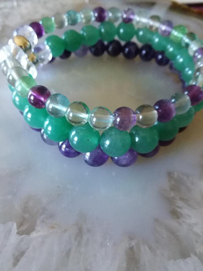  Rainbow Fluorite Bracelet, Natural Gemstone Stacking